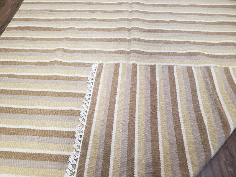 New Indian Striped Blanket, Multicolor Earthern Tones Kilim Rug, Wool Handmade South American Style Blanket, Queen Sized Bedspread 5x8 - 6x8 by Jewel Rugs
