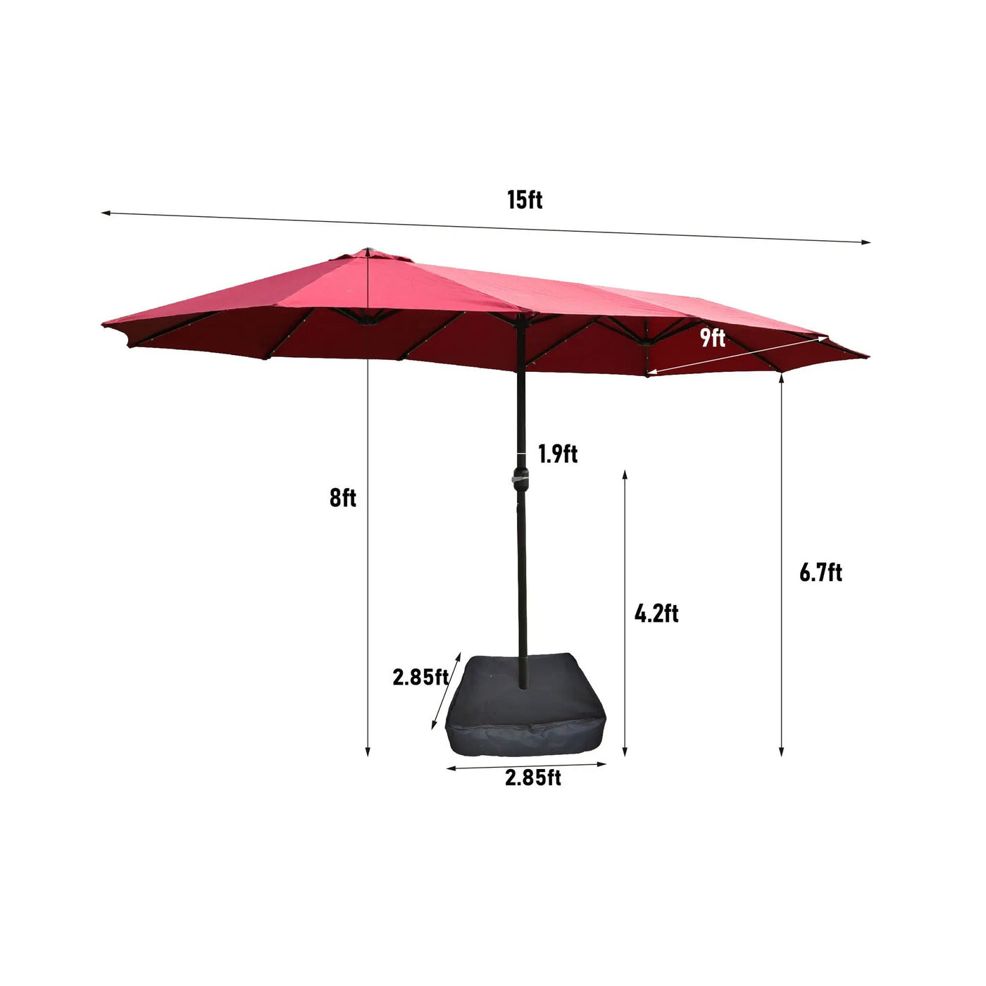 Double- Sided Outdoor Market Umbrella With Lights And Base by Unique Piece Furniture