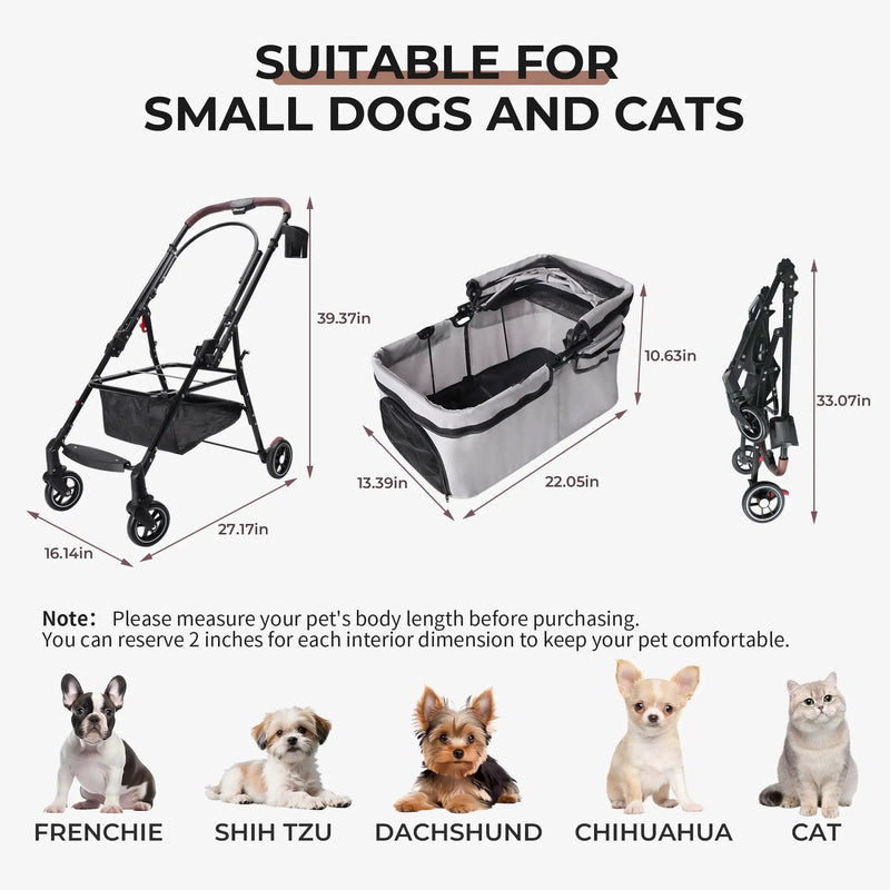 4-Wheel Foldable Pet Stroller for Dogs and Cats by HouseOfZazla