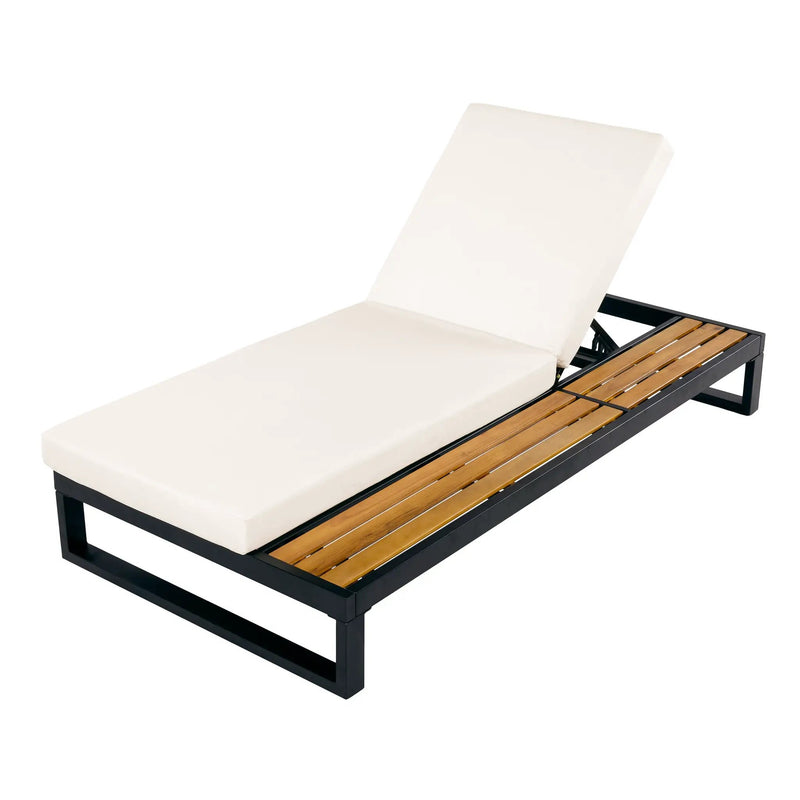Black Iron & Teak Finish Chaise Lounge Set: 1 Frame + 1 2-Fold by HouseOfZazla