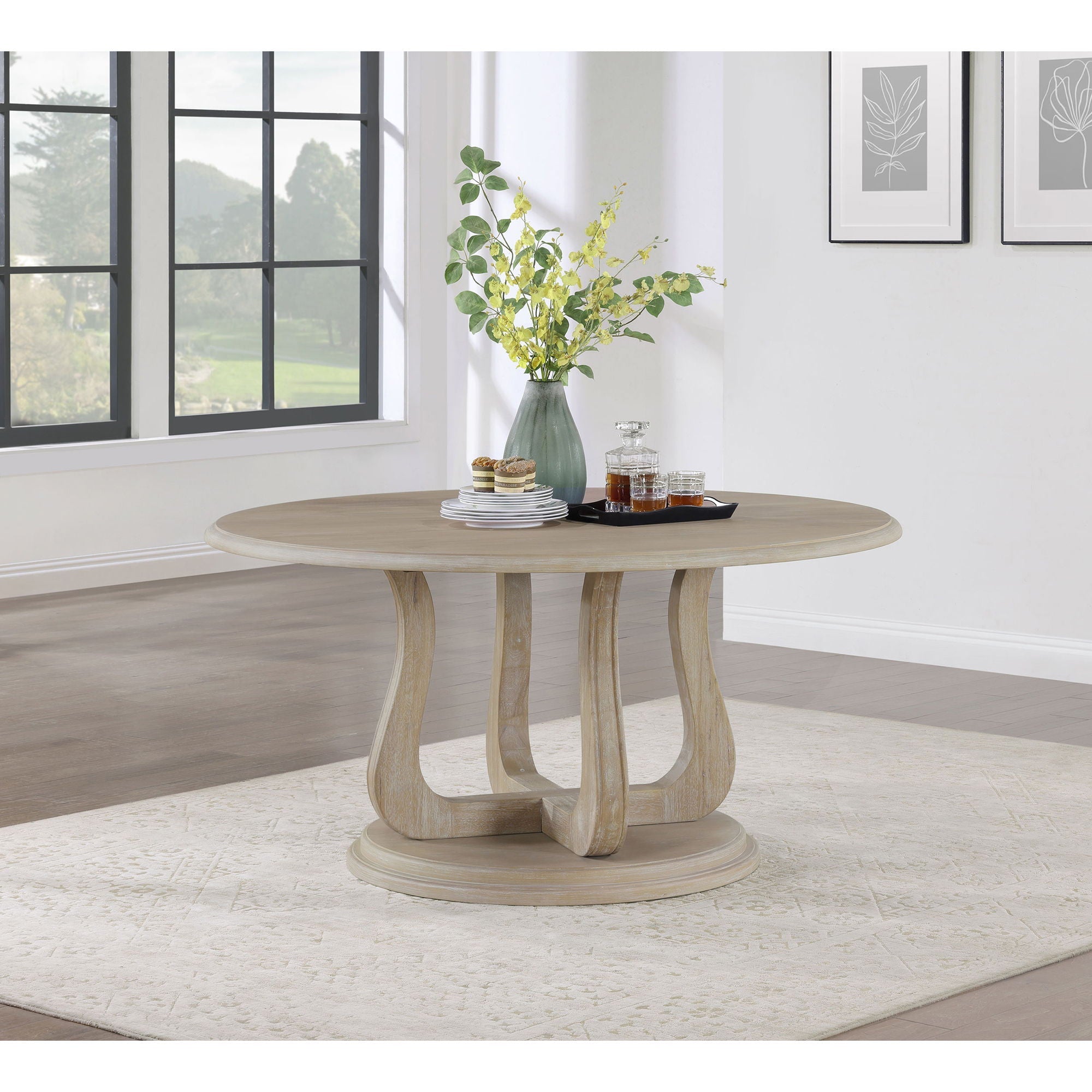 Verdugo - Round Dining Table With Pedestal Base - White Washed by HouseOfZazla