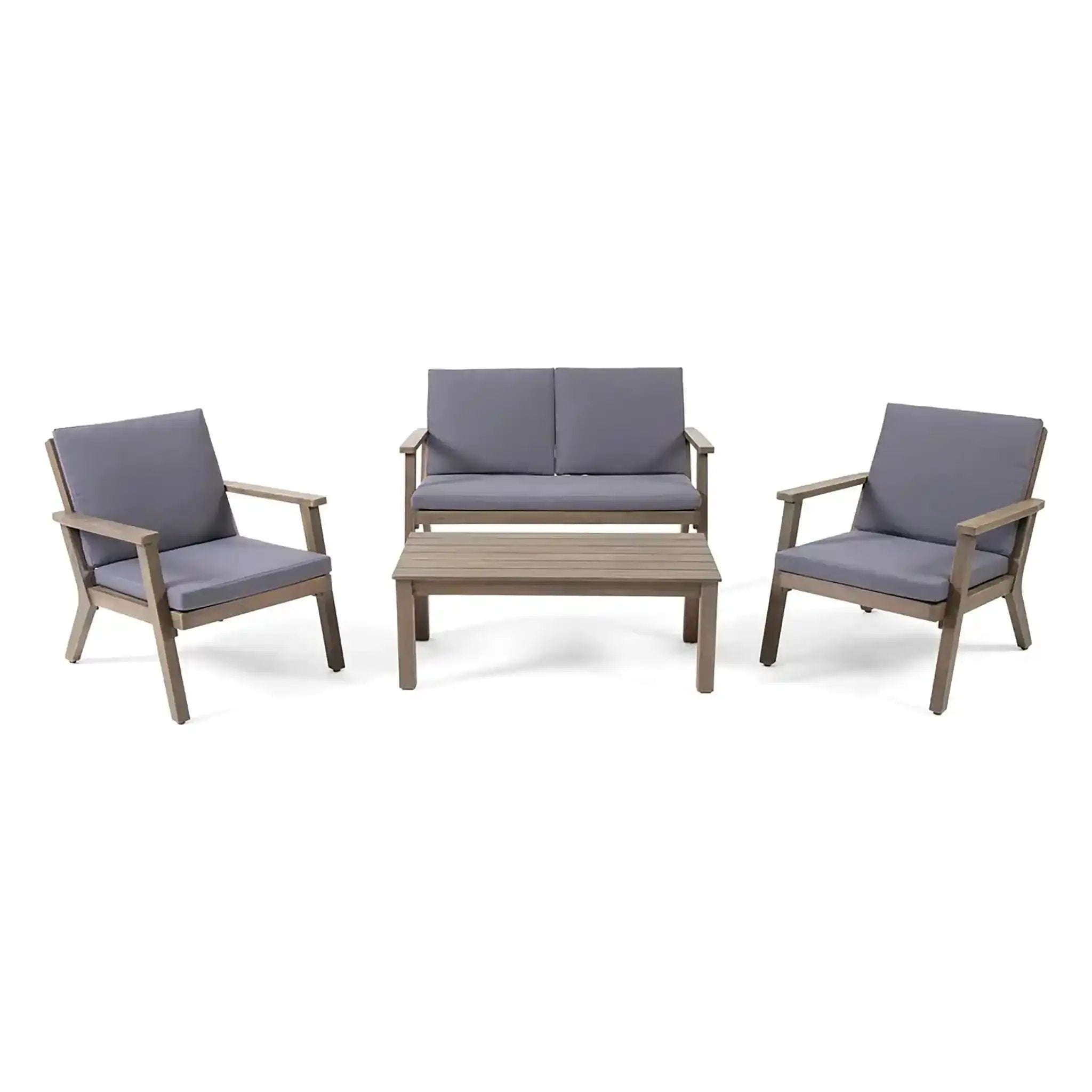 Avacyn Outdoor Acacia Wood 4-Seater Chat Set with Cushions by HouseOfZazla