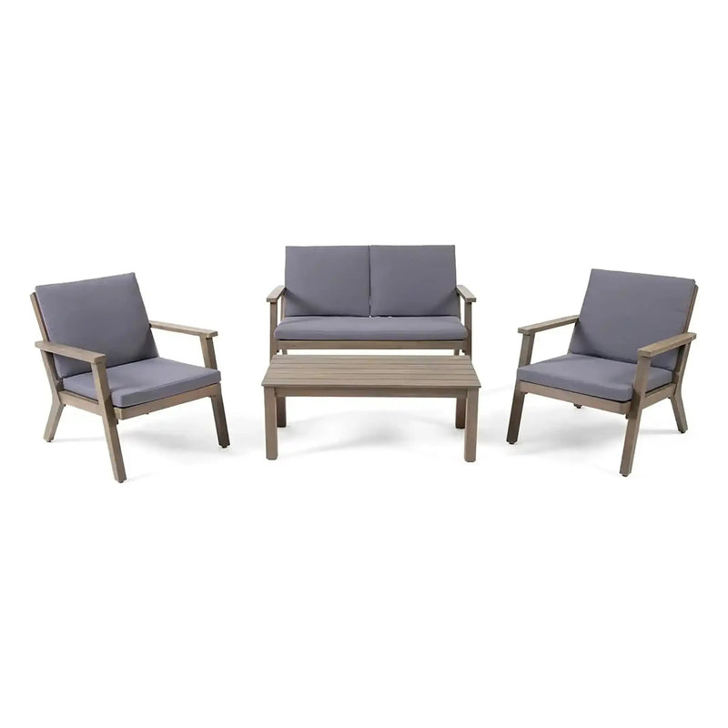 Avacyn Outdoor Acacia Wood 4-Seater Chat Set with Cushions by HouseOfZazla