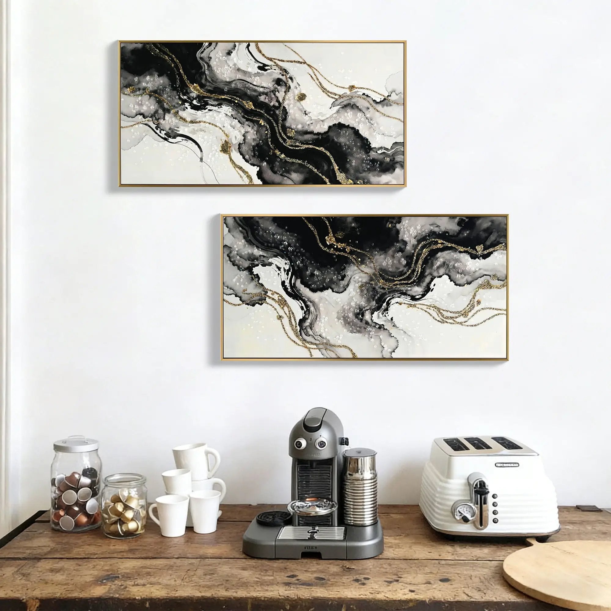 Large Framed And Abstract Wall Art, Minimalist Canvas Prints (Set of 2) - White / Black by Unique Piece Furniture
