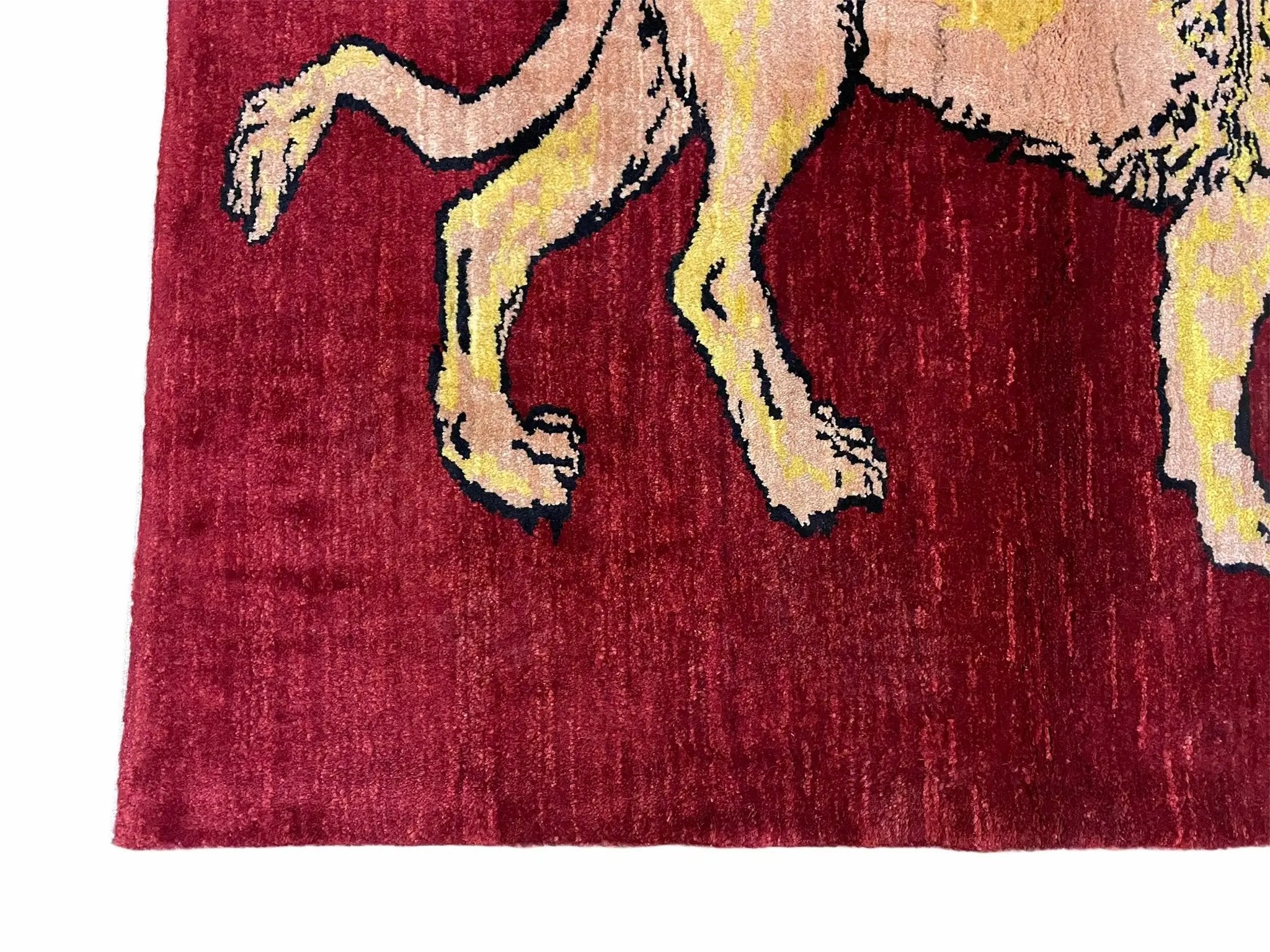 3 X 5 Handmade New Vintage Rug Quality Wool Lion Red Veggy Dyes Hand-Knotted by Jewel Rugs