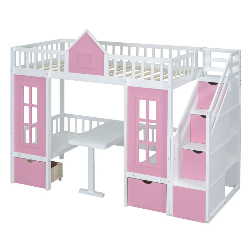 Twin Over Twin Bunk Bed With Changeable Table, Bunk Bed Turn Into Upper Bed And Down Desk by Unique Piece Furniture