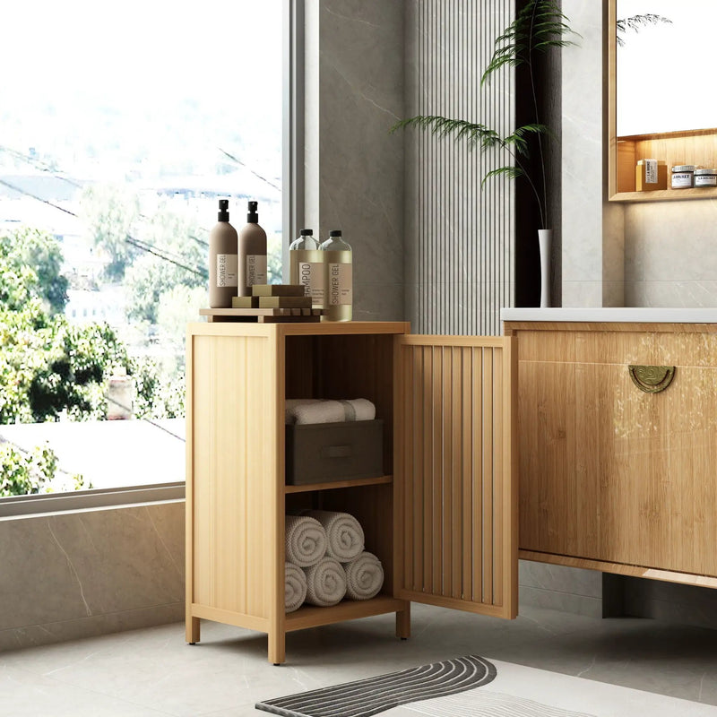 Bamboo Freestanding Storage Cabinet With Door And Shelf For Bathroom, Living Room, Kitchen - Natural / Natural Wood by HouseOfZazla