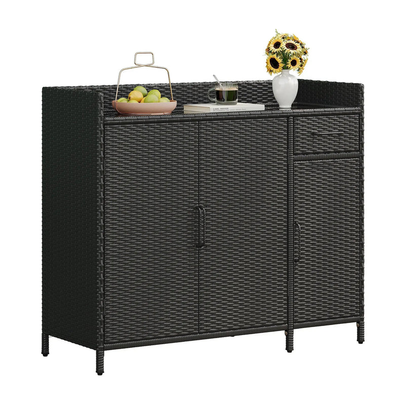 K&K 47.5"W Wicker Outdoor Storage Cabinet with Tempered Glass Top by HouseOfZazla