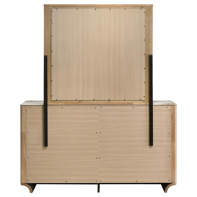 Leanne 6-drawer Sinter Stone Top Dresser and Mirror Light Oak by Unique Piece Furniture