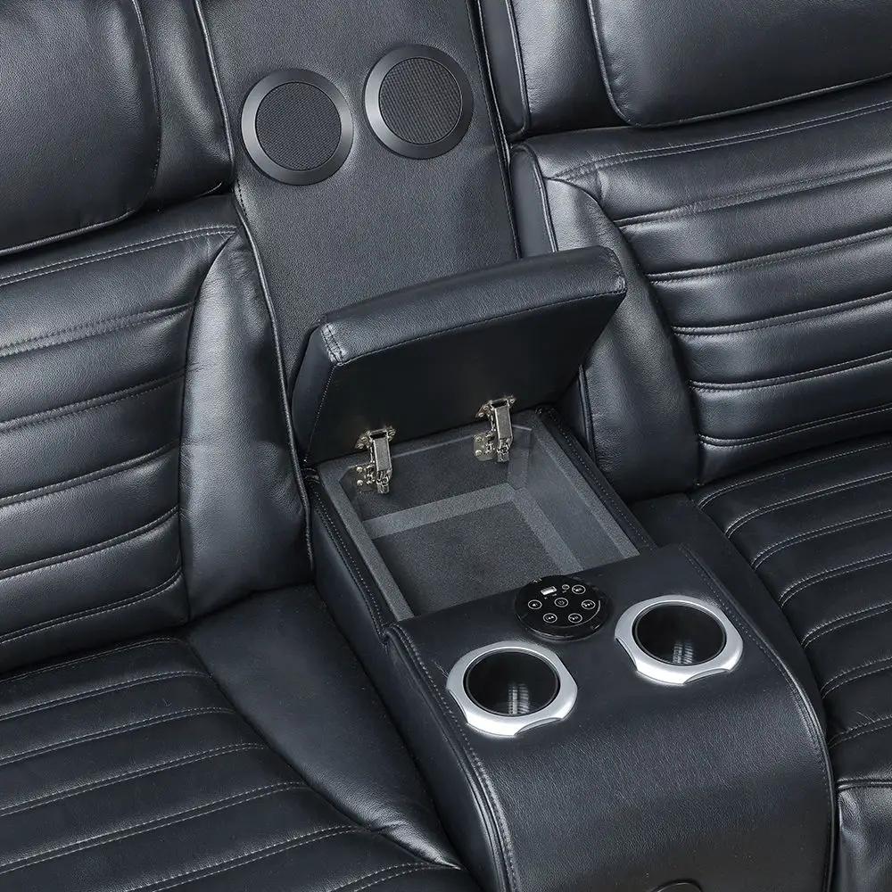 Ephron - Power Motion Loveseat With Console, Power Headrests, LED & Speakers - Black by Unique Piece Furniture