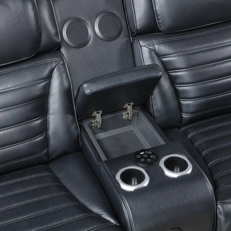 Ephron - Power Motion Loveseat With Console, Power Headrests, LED & Speakers - Black by Unique Piece Furniture