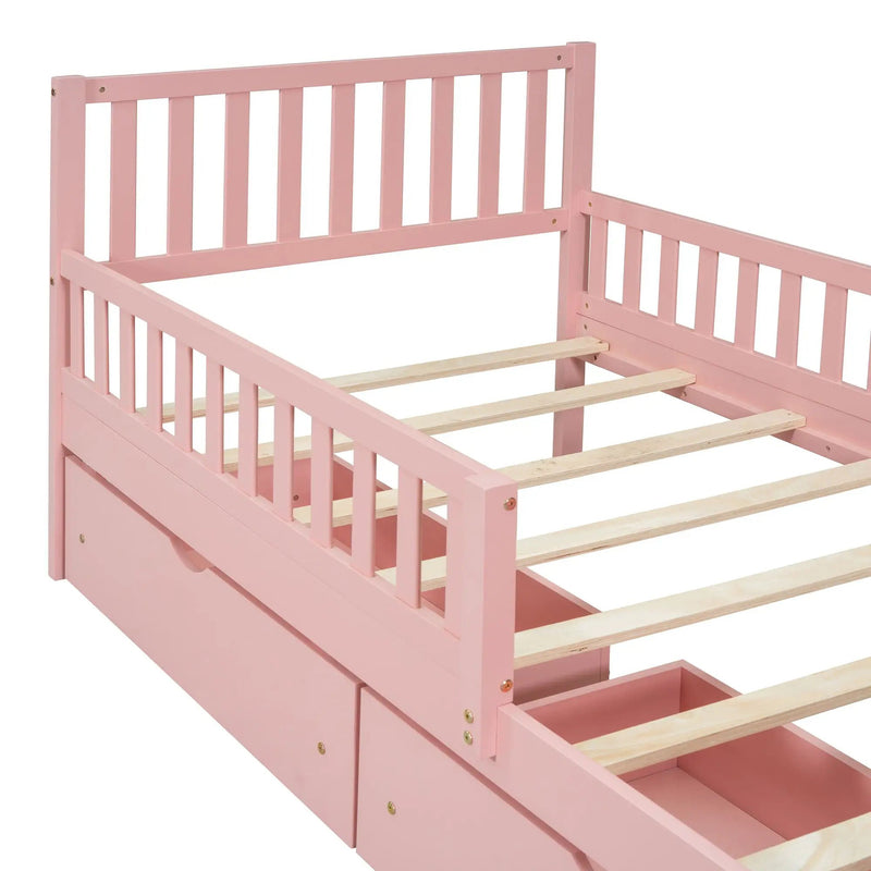 Platform Bed With Guardrails On Both Sides And 2 Storage Drawers by HouseOfZazla