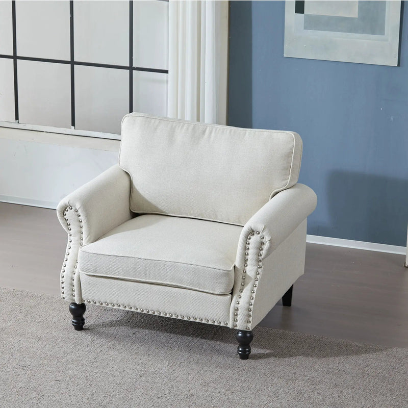 Rolled Arm Sofa With Nailhead Trim, 1 Seater Upholstered Couch With Wooden Legs by Unique Piece Furniture