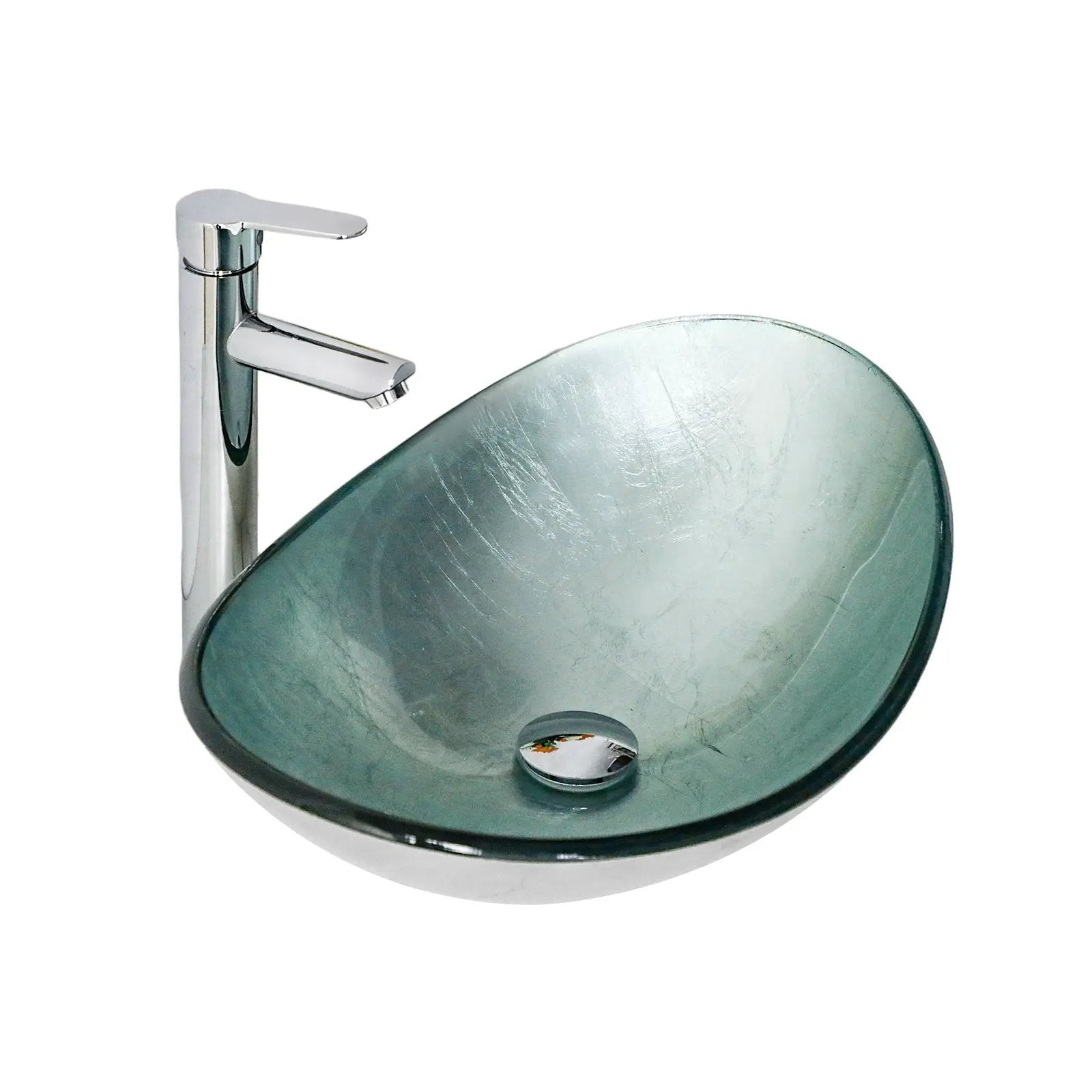 Tempered Glass Vessel Sink With Boat Shape Pop-Up Drain by HouseOfZazla