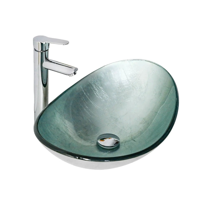 Tempered Glass Vessel Sink With Boat Shape Pop-Up Drain by HouseOfZazla