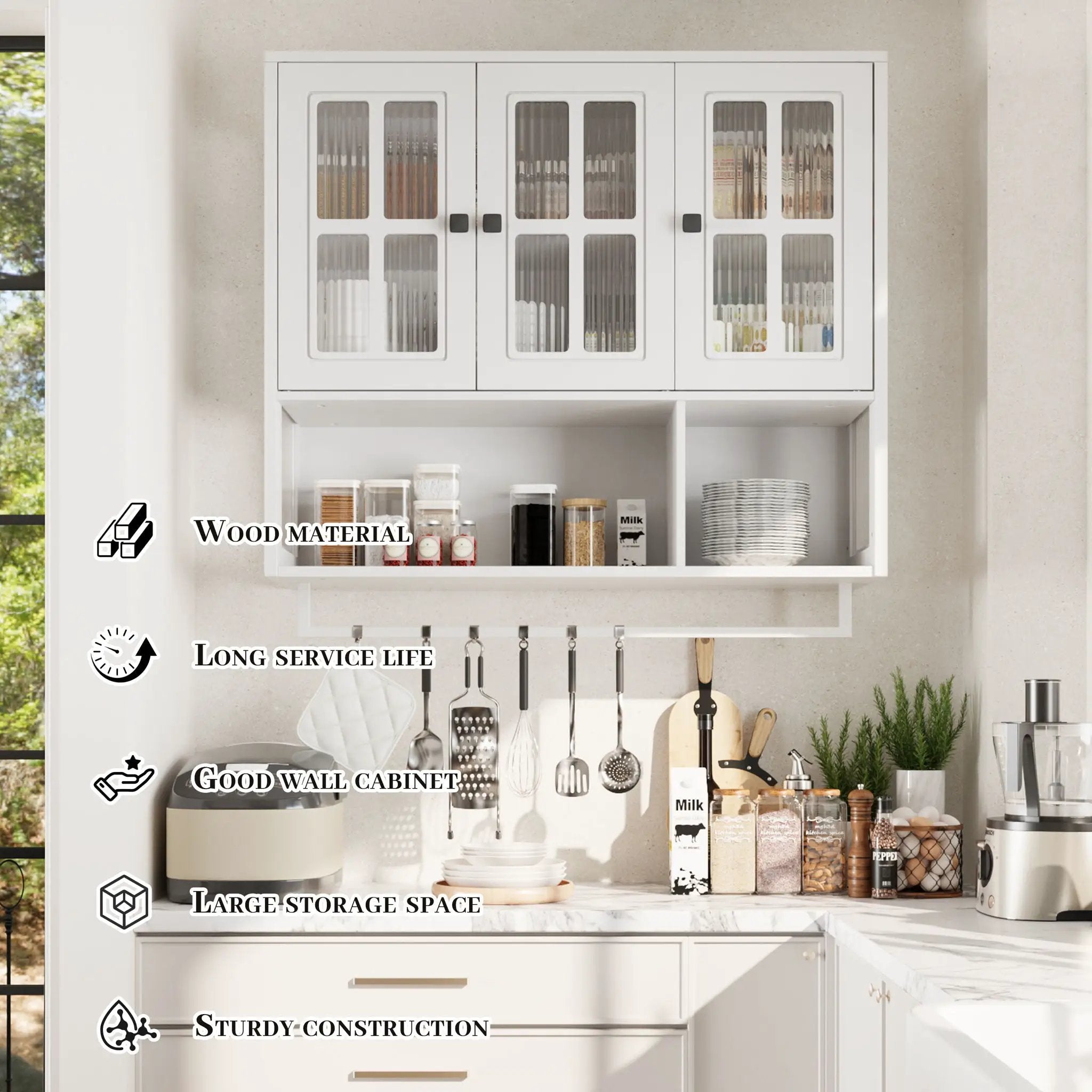 3 Door Wall Cabinet With Glass Door And Towel Bar by Unique Piece Furniture