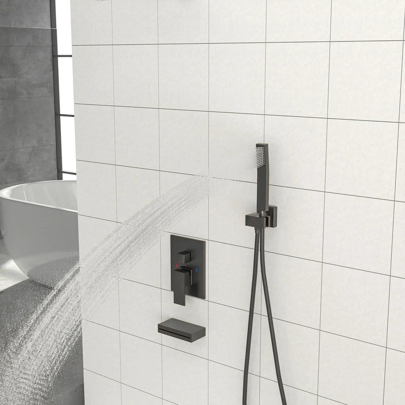 Shower System With Waterfall Tub Spout And 12" Ceiling Mount Square Shower Head - Oil-Rubbed Bronze by HouseOfZazla
