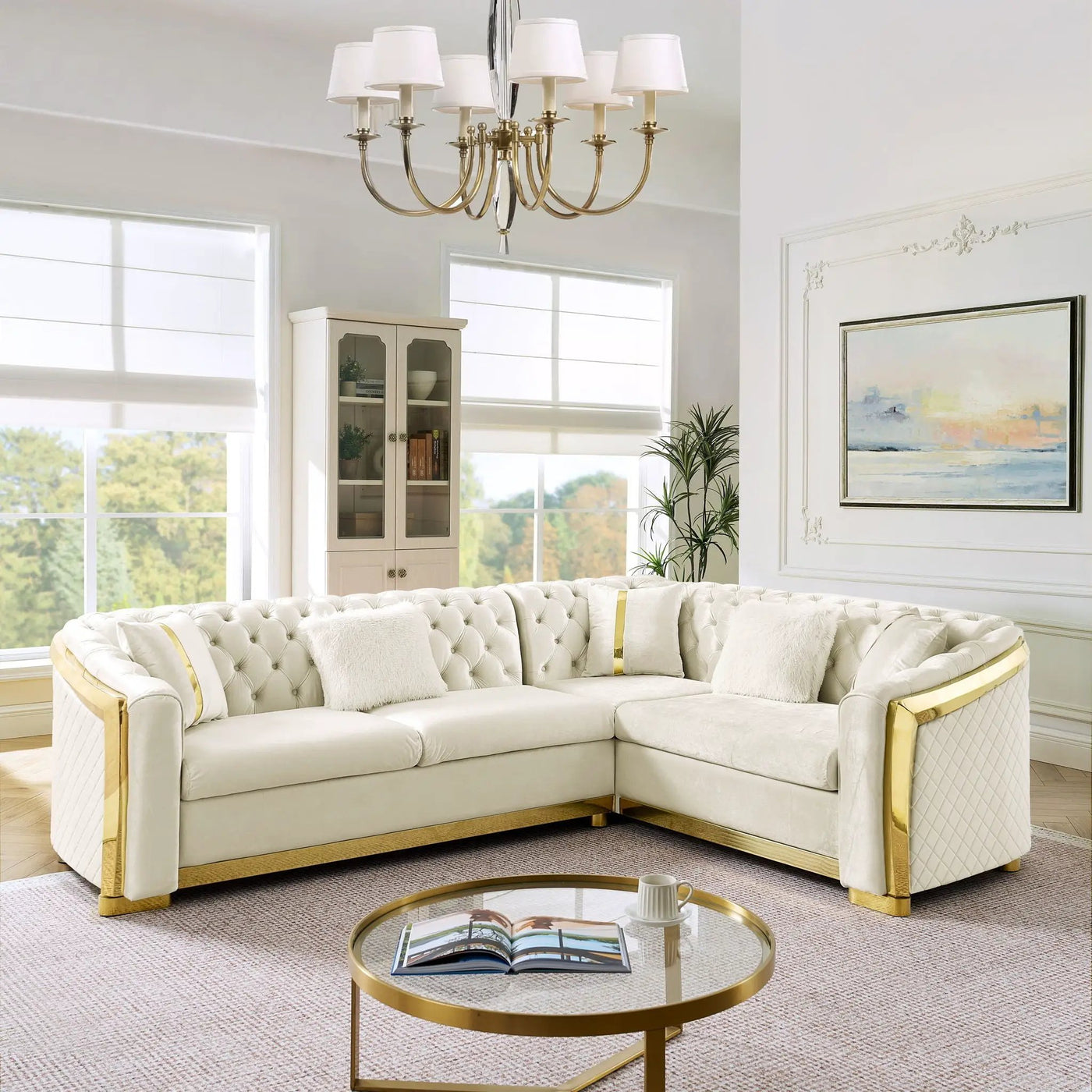 L Shaped Chesterfield Sectional Sofa With Stainless Steel Accents by HouseOfZazla