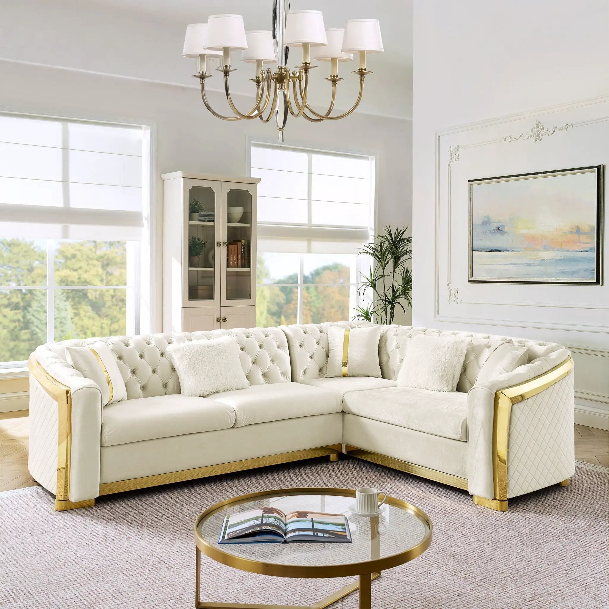 L Shaped Chesterfield Sectional Sofa With Stainless Steel Accents by HouseOfZazla