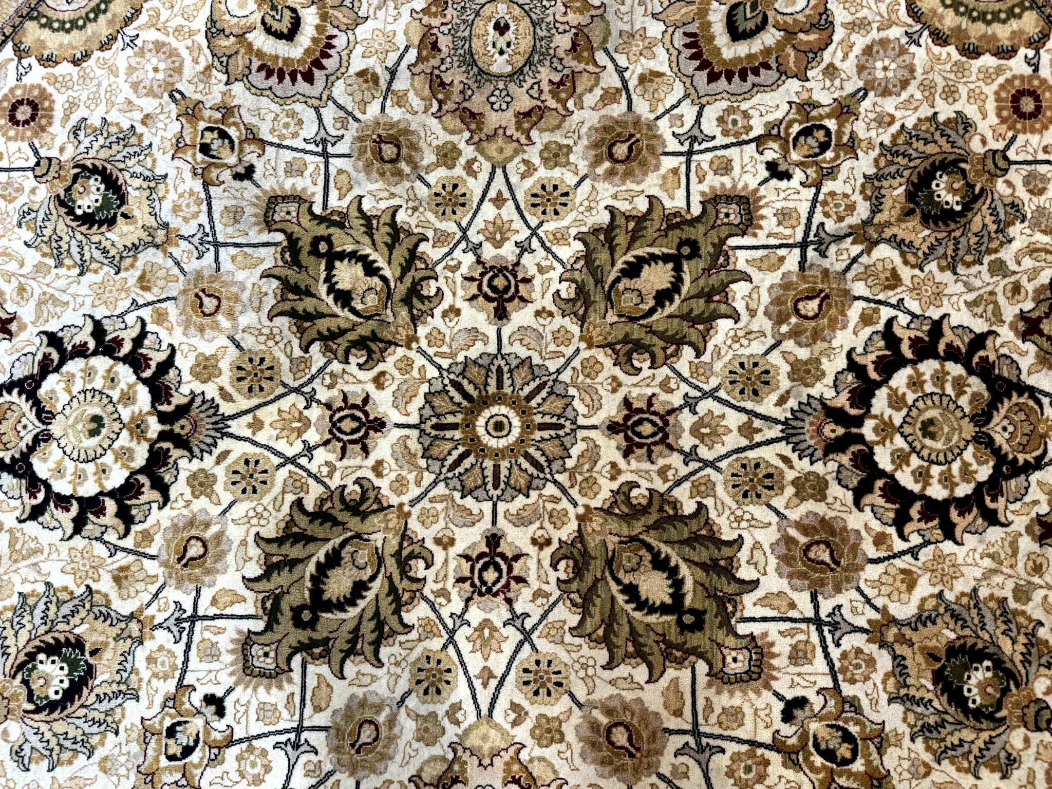 Round Pak Persian Rug 8x8, Vintage Handmade Wool Traditional Carpet, Beige Dark Red, Fine 270 KPSI by Jewel Rugs