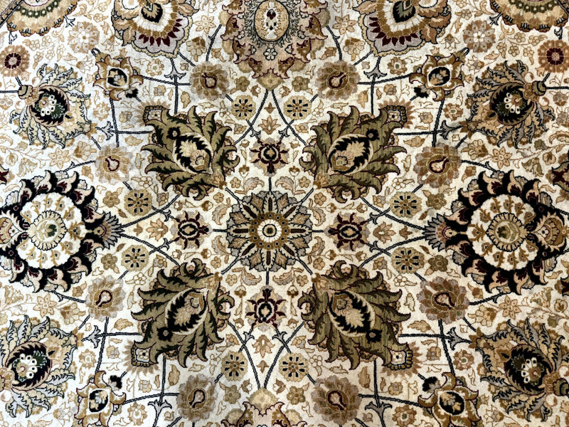 Round Pak Persian Rug 8x8, Vintage Handmade Wool Traditional Carpet, Beige Dark Red, Fine 270 KPSI by Jewel Rugs