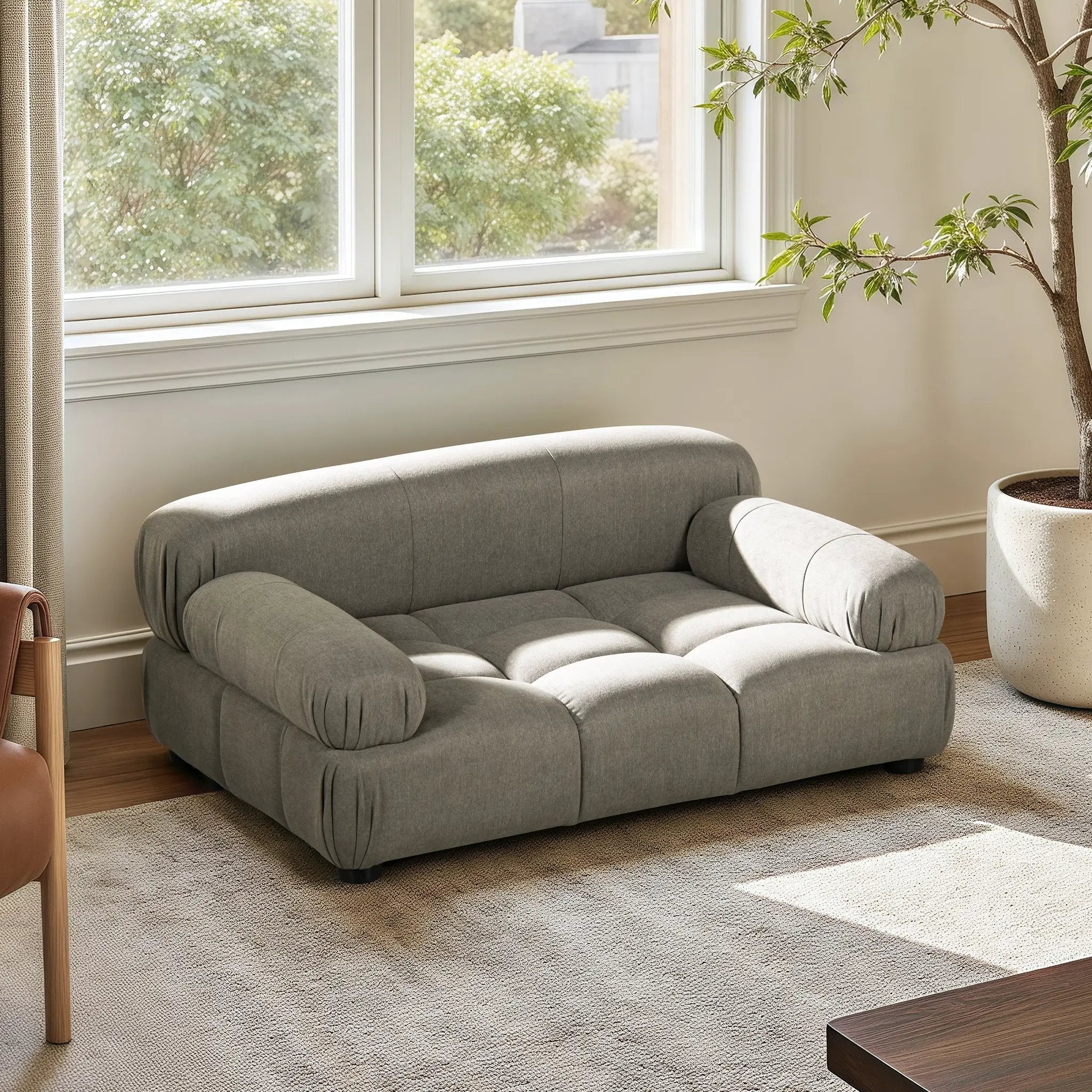 Marcel Upholstered Modern Pet Bed, Small to Medium Dog or Cat Uptown Gray Performance Velvet by HouseOfZazla