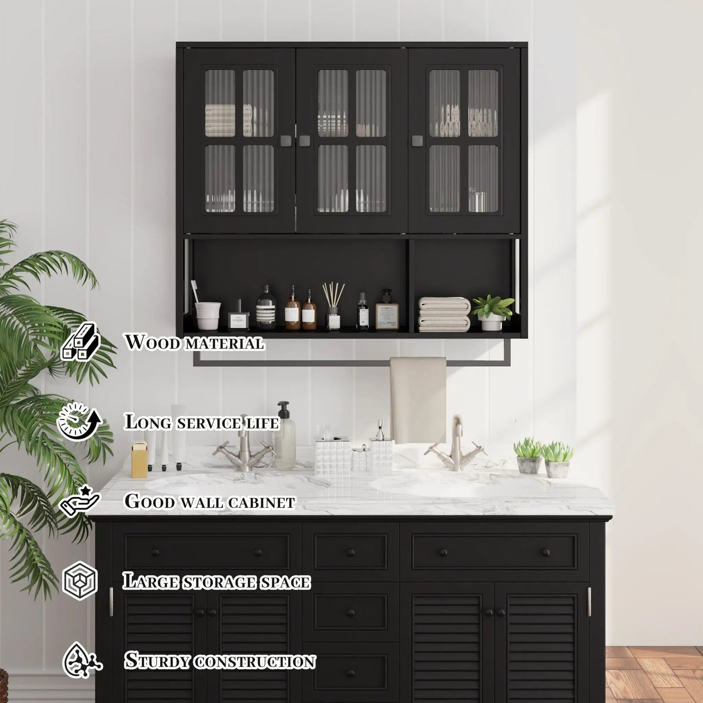 3 Door Wall Cabinet With Glass Door And Towel Bar by HouseOfZazla
