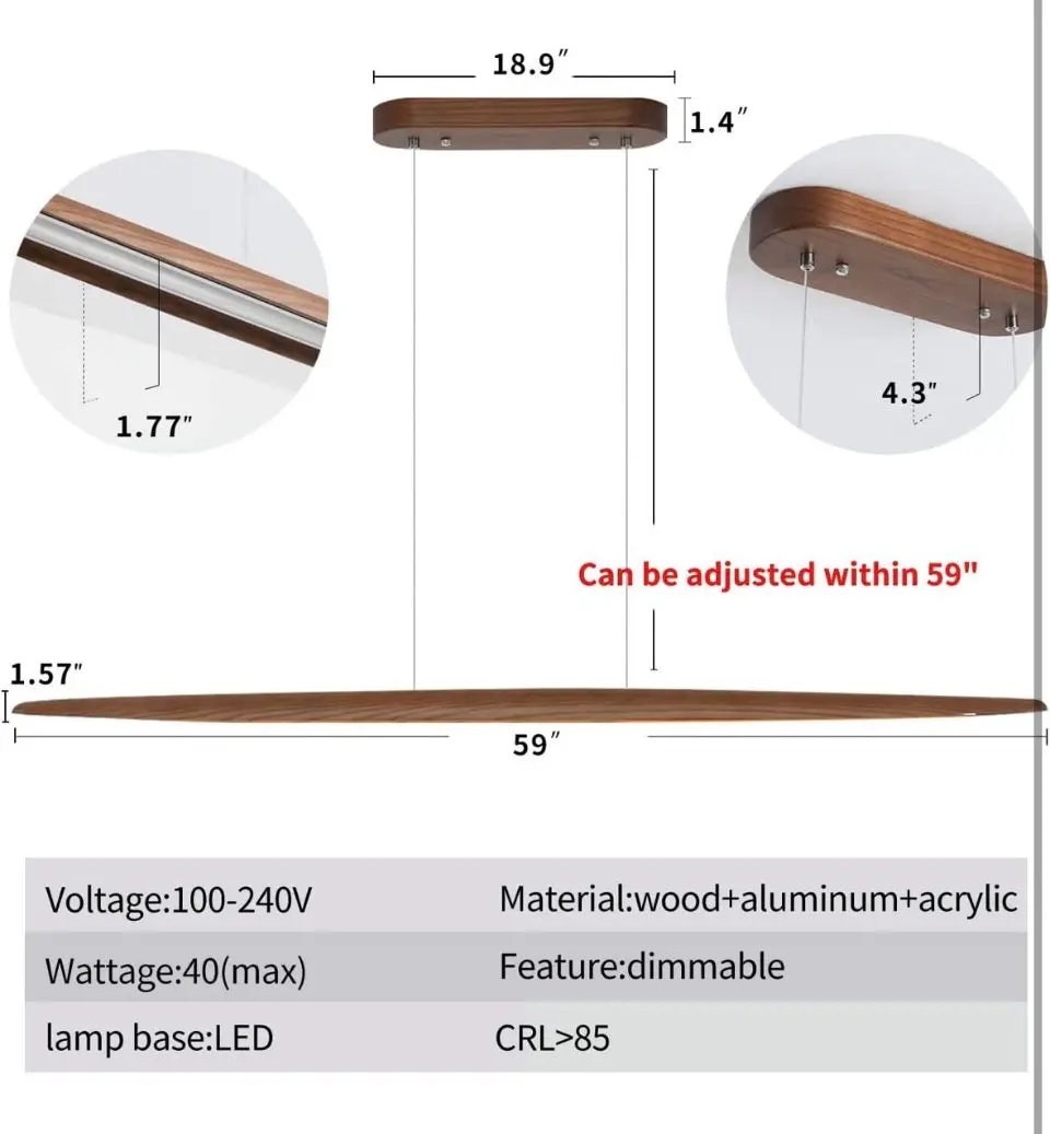 Open box YISDESIGN Wood Linear Pendant Hanging Light Fixture Minimalist Light Linear Chandelier Wood Kitchen Island Lighting 40w Dimmable for Dining R by Selzalot