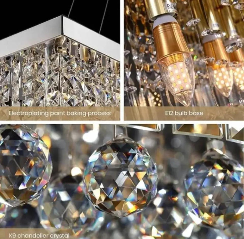 Open Box 7PM Rectangle K9 Crystal Chandelier Modern Rectangular Pendant Light Fixture for Dining Room Kitchen Island Chrome L31.5 x W10 x H10 by Selzalot