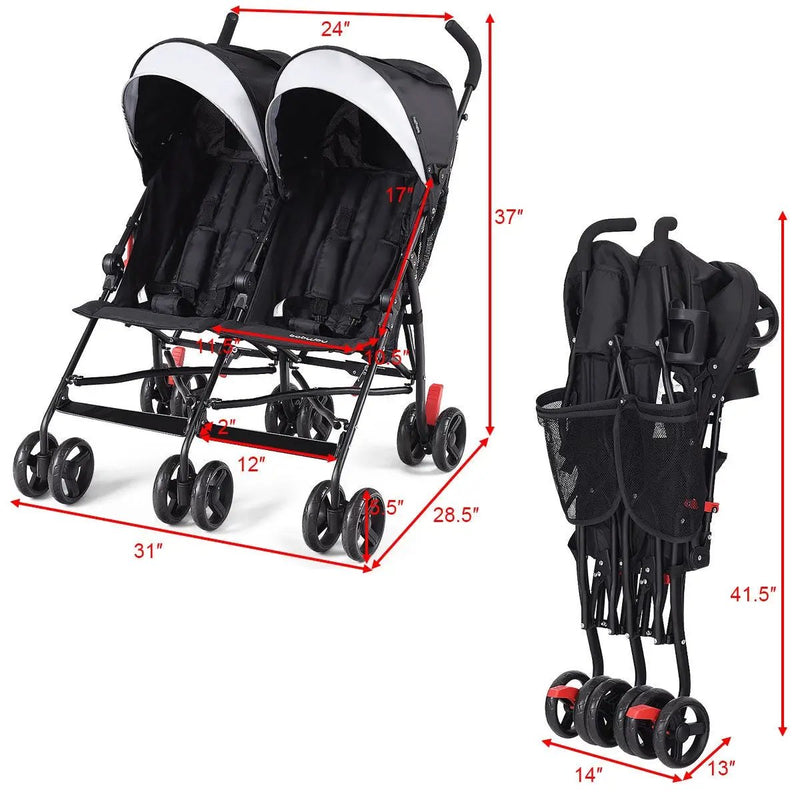 Foldable Twin Baby Double Stroller Ultralight Umbrella Kids Stroller by DirectDeals