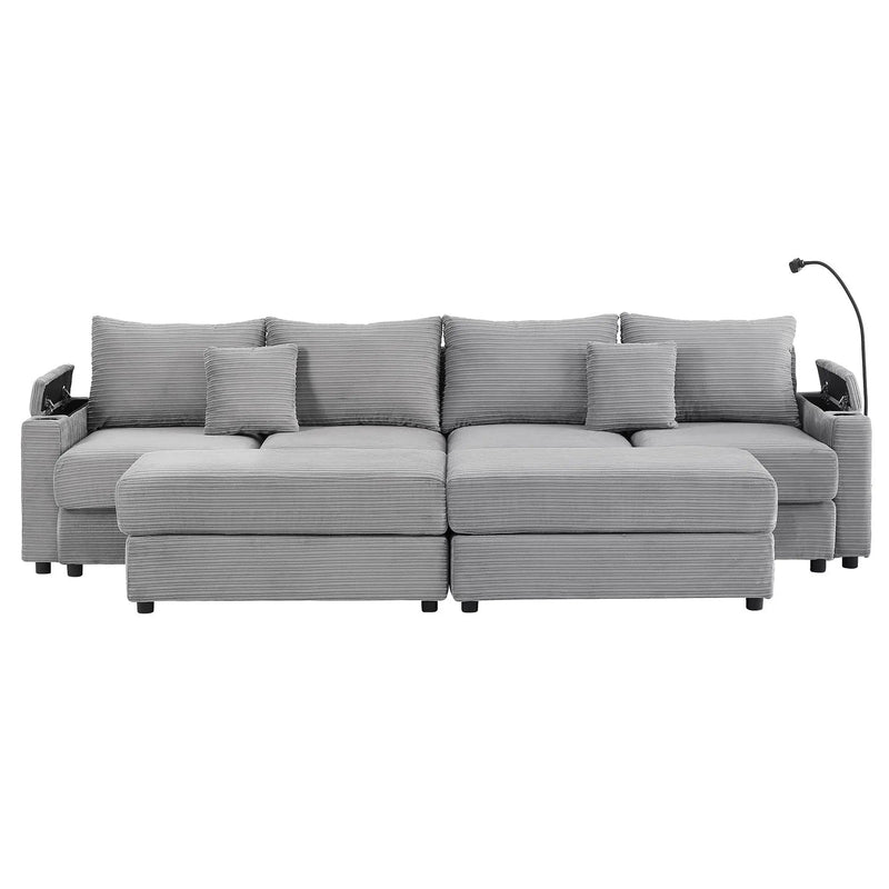 Modern Style Loveseat Sofa Sectional Sofa Couch With Storage Space, A Movable Ottoman, Two USB Ports, Two Cup Holders, A Phone Holder For Living Room by HouseOfZazla