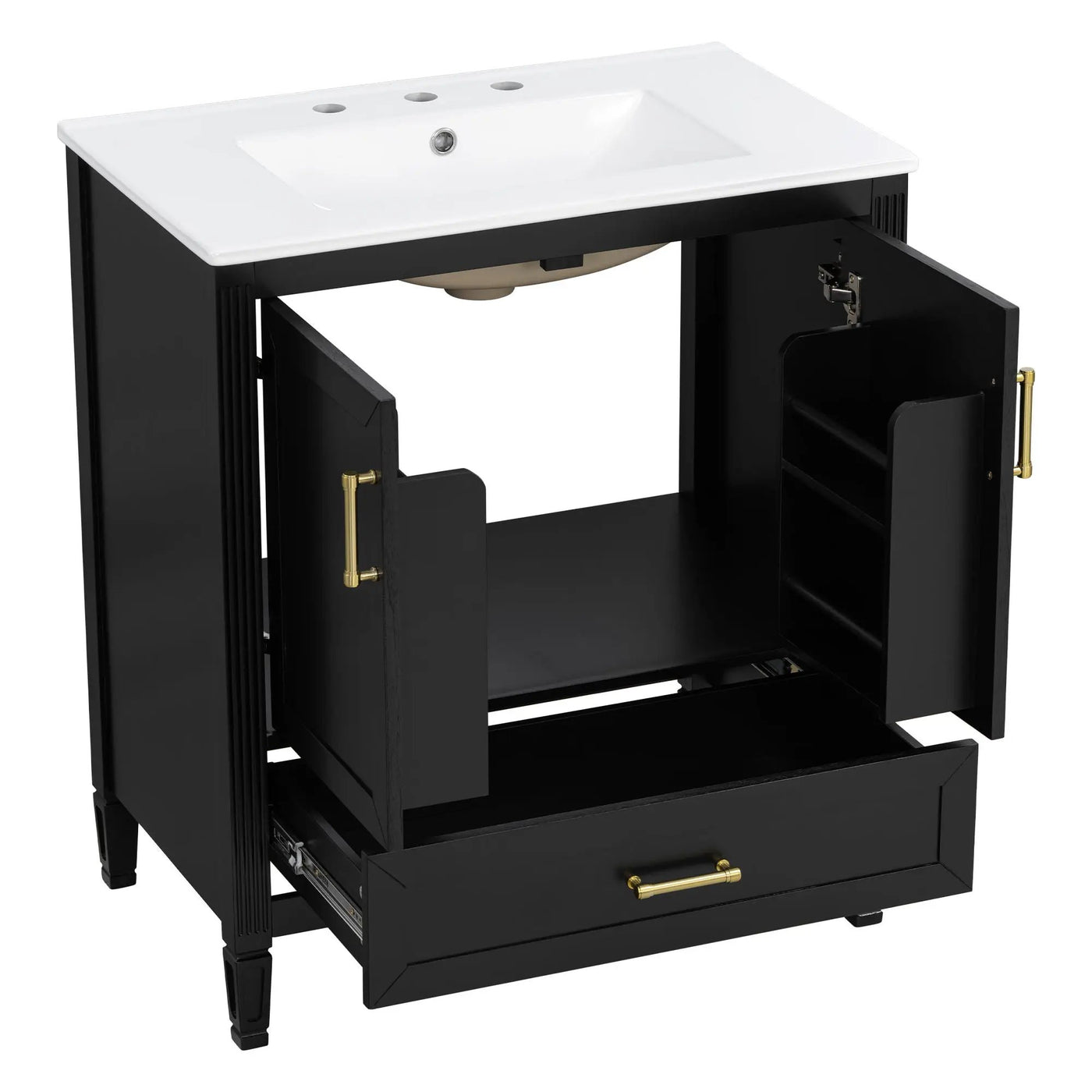 Elegant Fluted Bathroom Vanity With Sink, Soft Close Doors & Drawer by HouseOfZazla