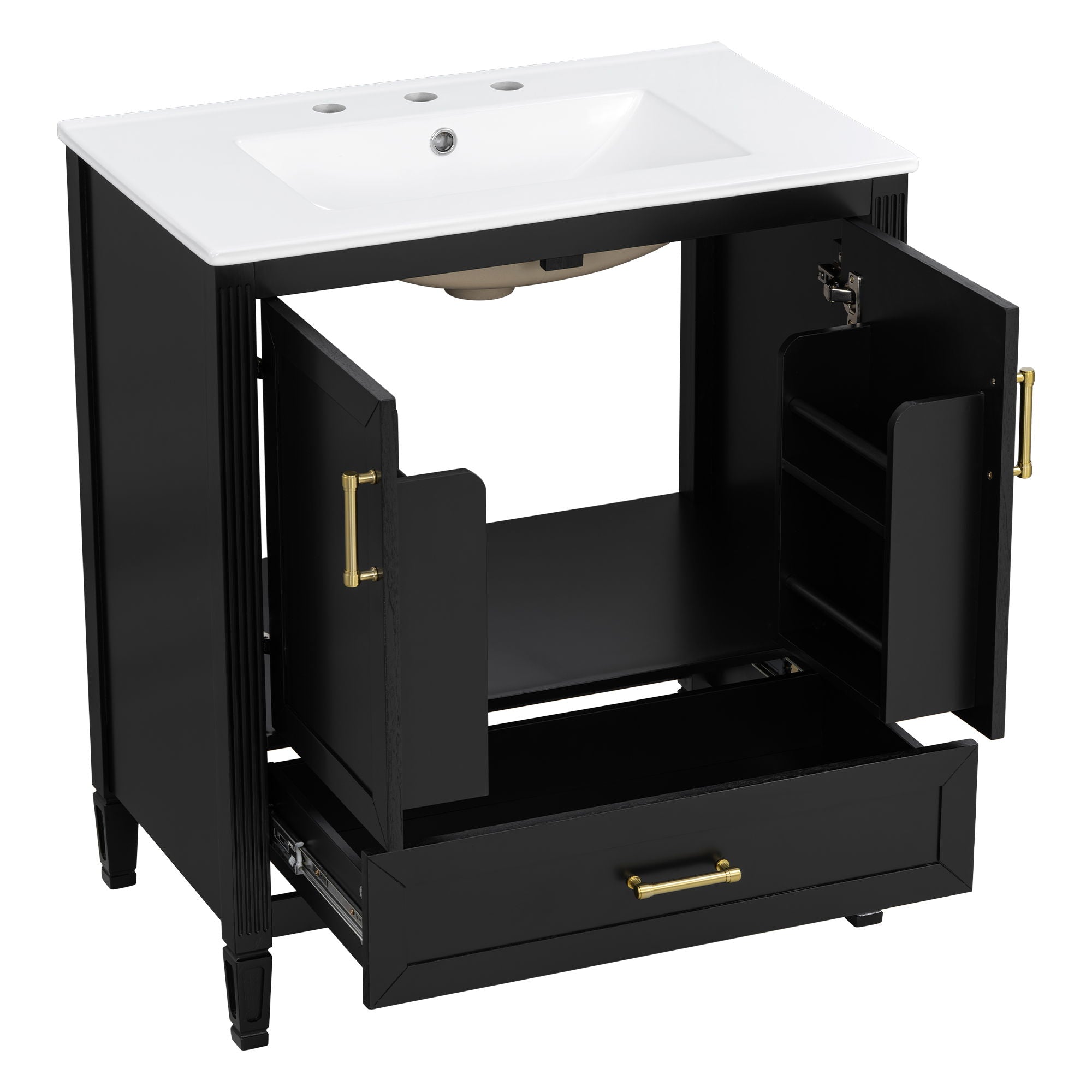 Elegant Fluted Bathroom Vanity With Sink, Soft Close Doors & Drawer by HouseOfZazla