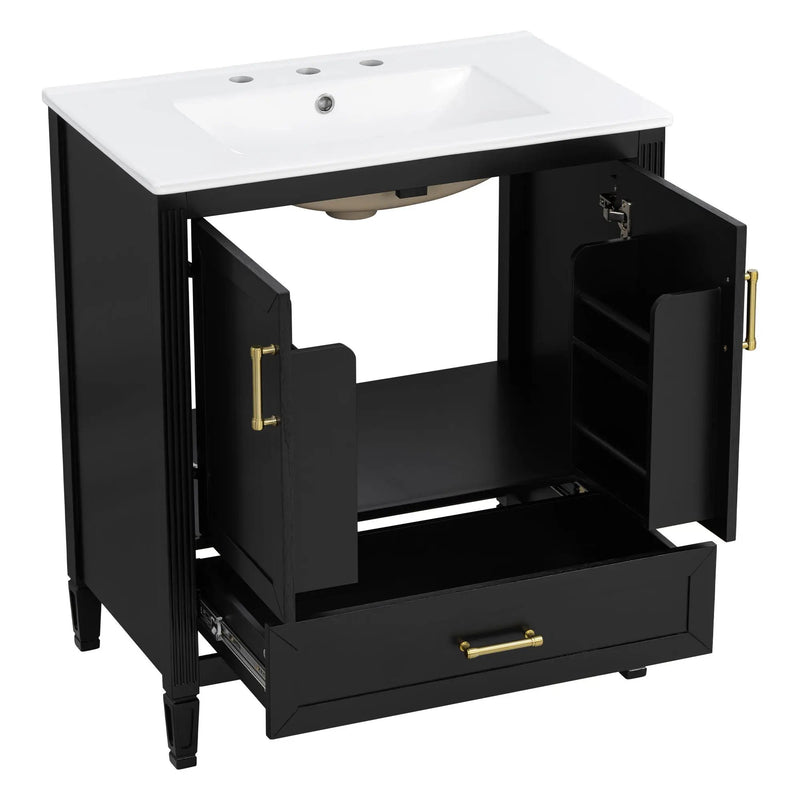 Elegant Fluted Bathroom Vanity With Sink, Soft Close Doors & Drawer by HouseOfZazla