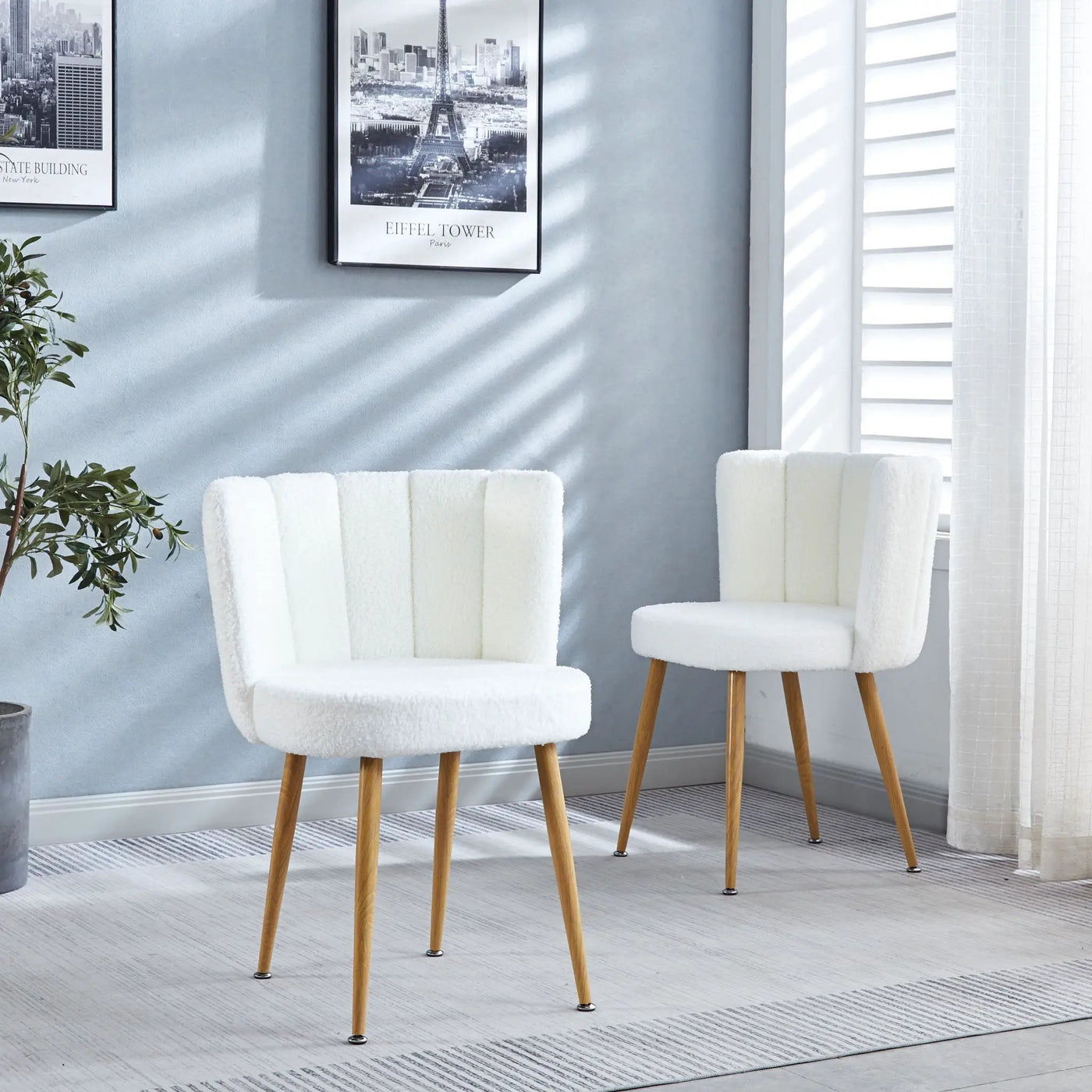 Modern Dining Chair (Set of 2) With Iron Tube Wood Color Legs, Shorthair Cushions And Comfortable Backrest, Suitable For Dining Room, Living Room, Cafe, Simple Structure by Unique Piece Furniture