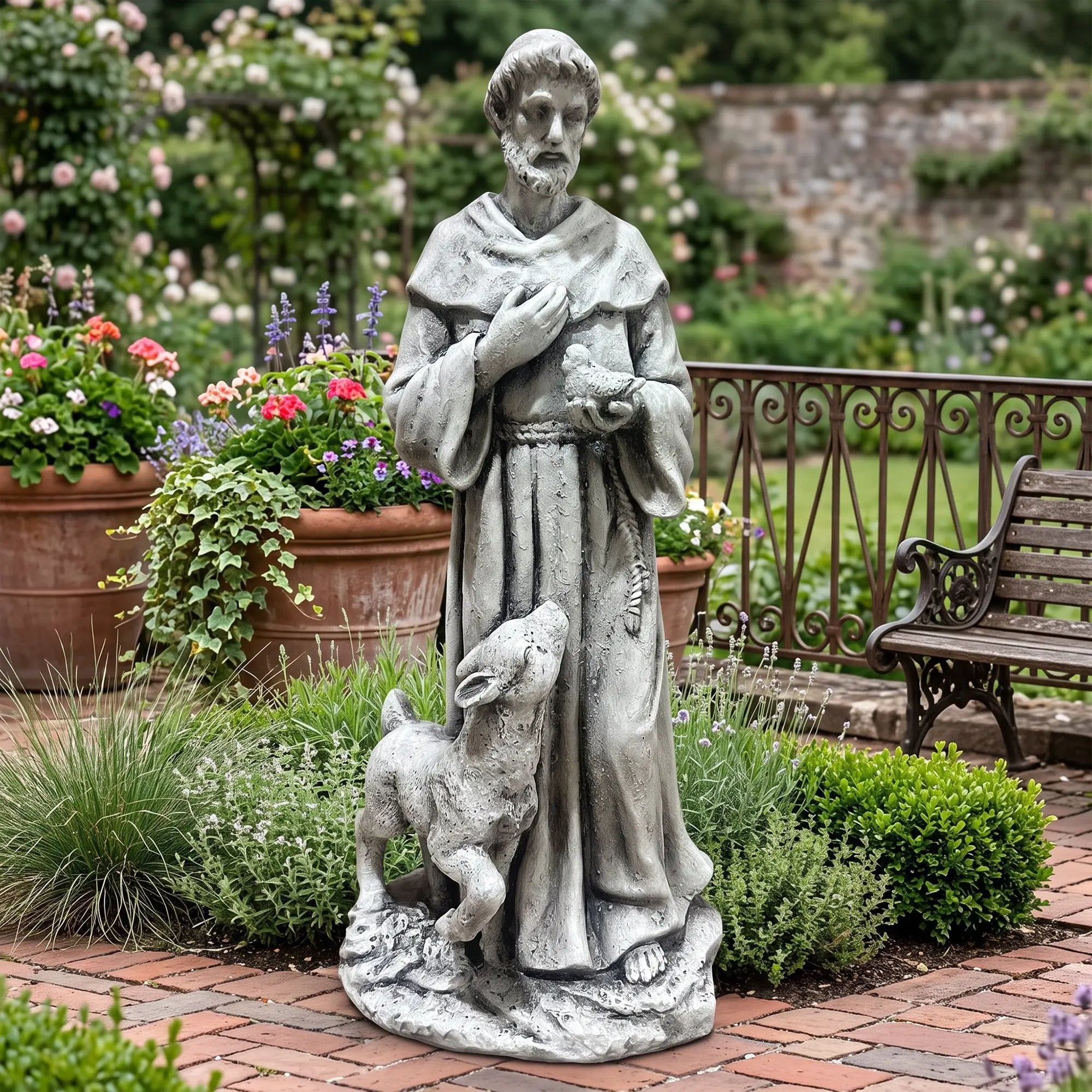 Magnesium Oxide Saint Statue With Lamb Weatherproof Religious Sculpture by HouseOfZazla