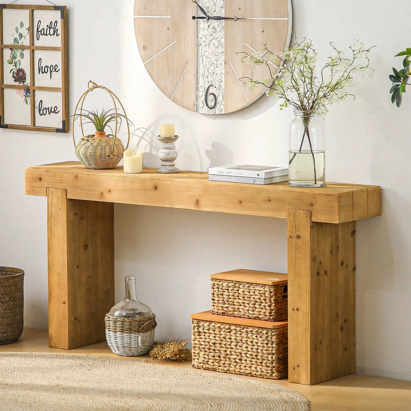 63" Solid Wood Console Table – Rustic Farmhouse Sofa Table by HouseOfZazla