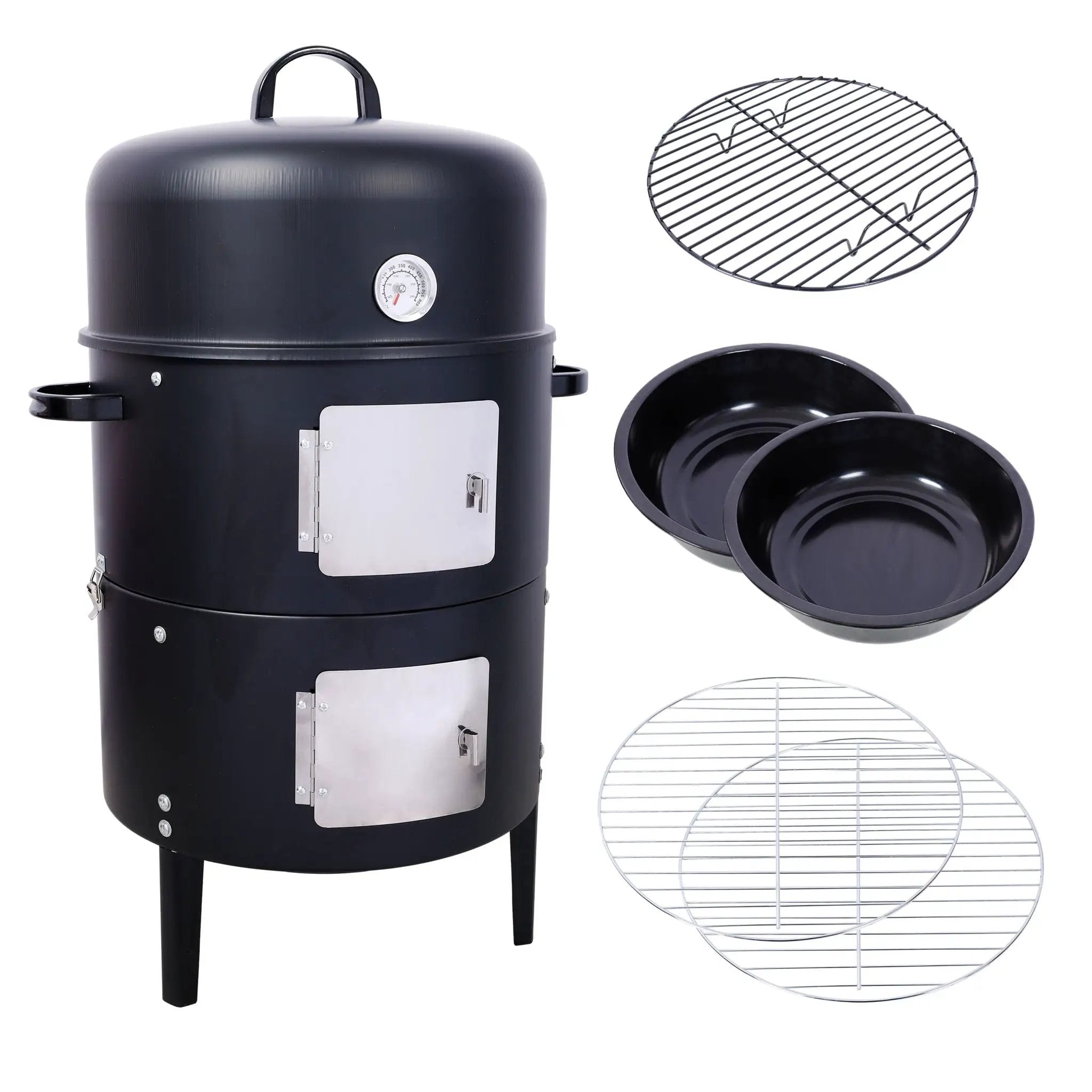Heavy Duty Round Bbq Grill 17" Steel Charcoal Smoker For Outdoor Cooking - Black by HouseOfZazla