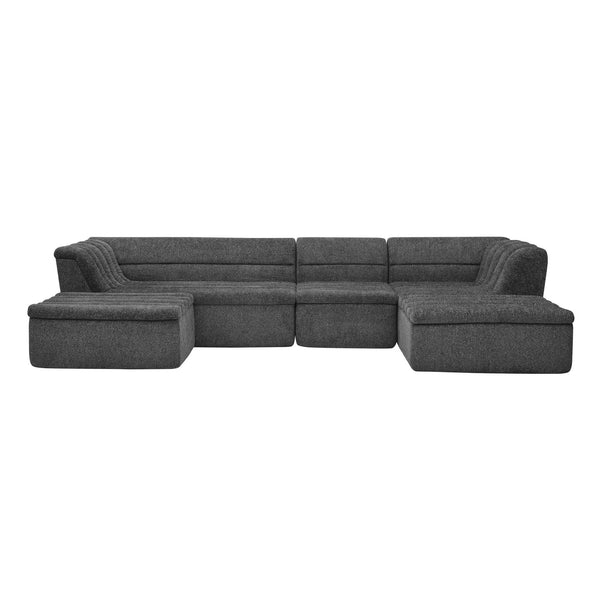 U-Shaped Modular Sectional Sofa With Chaise And Movable Ottoman With Wave-Shaped Armrest