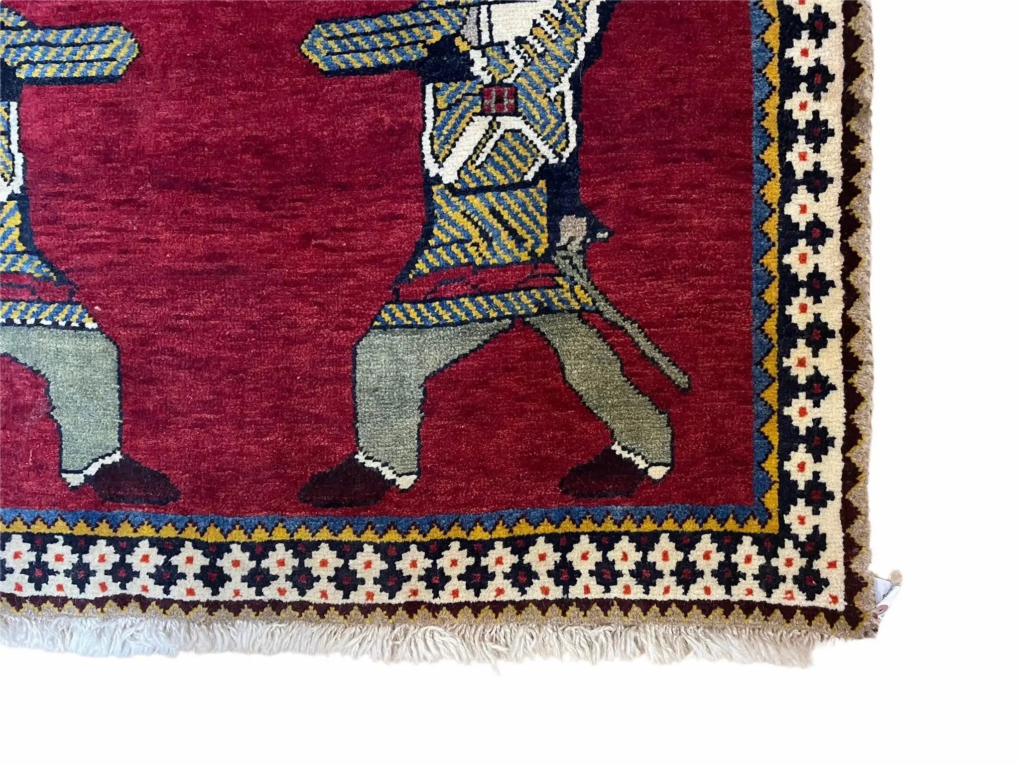 3 X 6 Handmade Wool Rug Tribal Balouch Warriors Deer Animal Pictorial Red Swords by Jewel Rugs