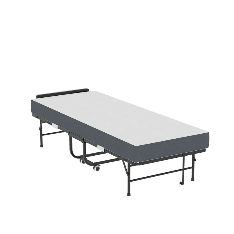 Twin Folding Bed With Adjustable Headboard & Memory Foam Mattress, Portable Coton Wheels For Tall People, Space-Saving Guest Bed - Black by HouseOfZazla