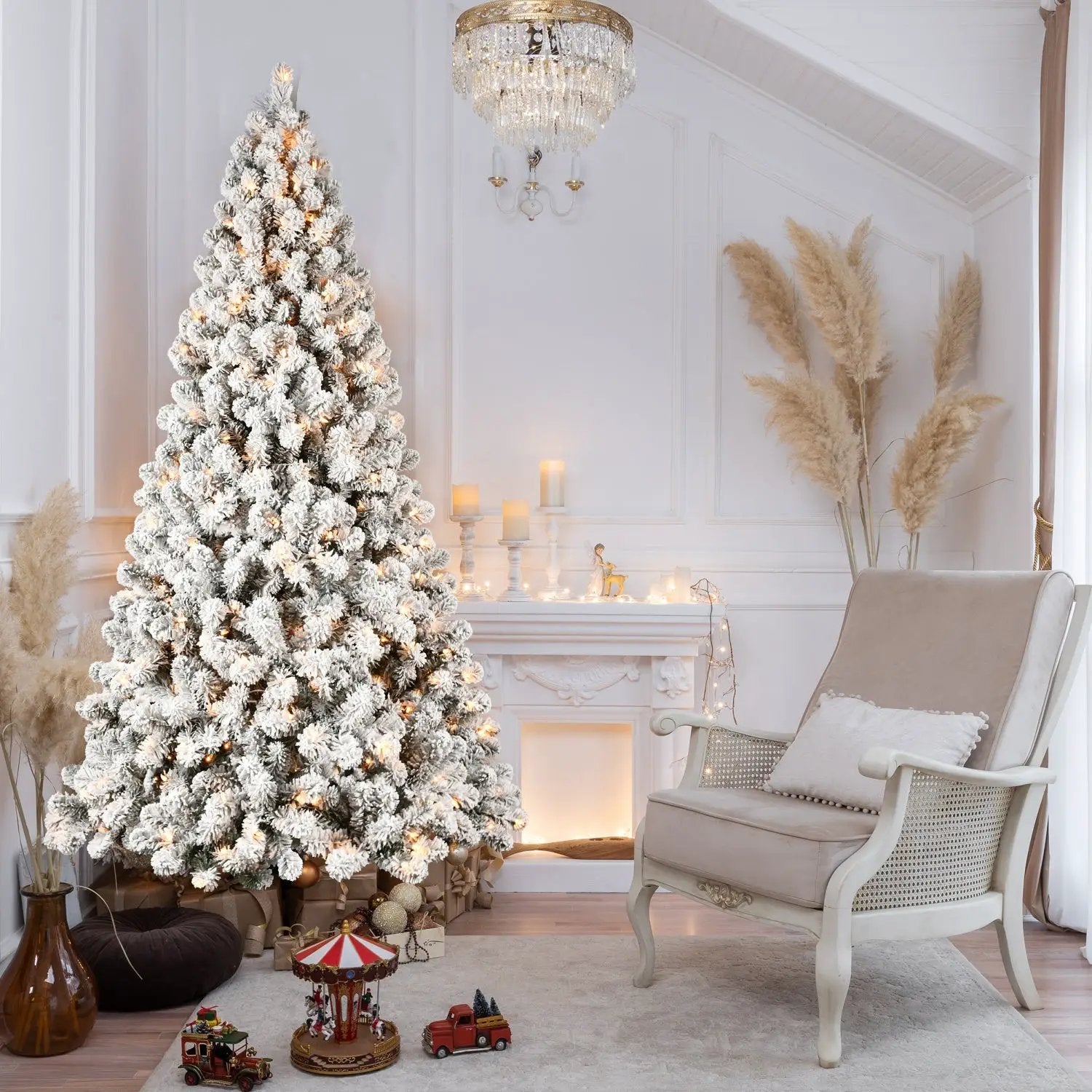 9-Foot Pre-Lit Snow-Flocked Christmas Tree by HouseOfZazla