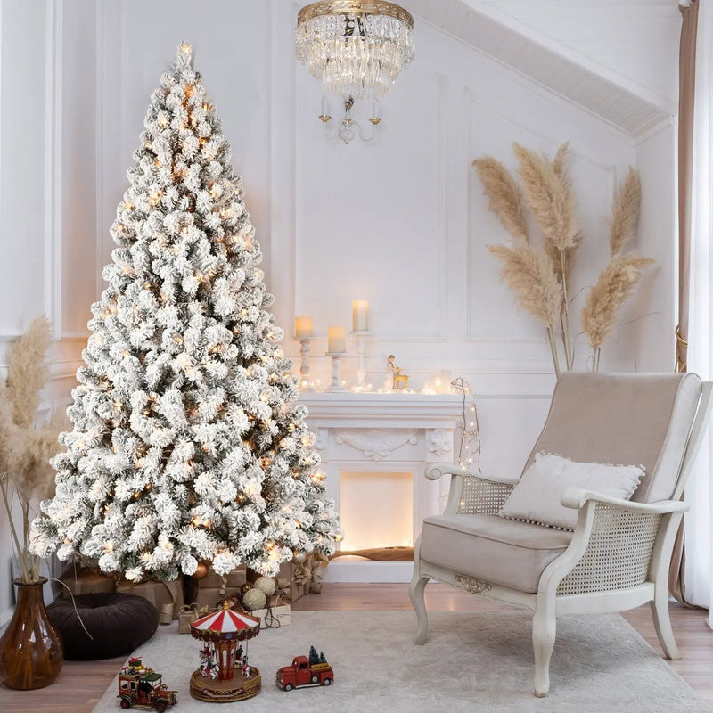 9-Foot Pre-Lit Snow-Flocked Christmas Tree by HouseOfZazla
