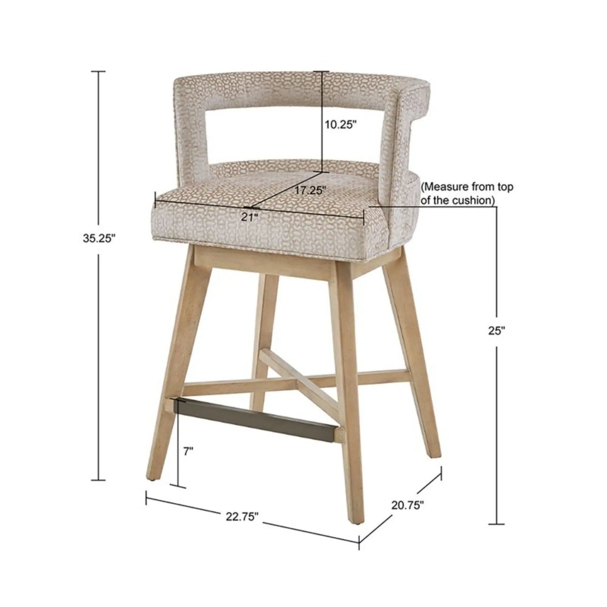 Design Swivel Counter Stool With Low Back Support Polyester And Solid Wood - Cream by Unique Piece Furniture