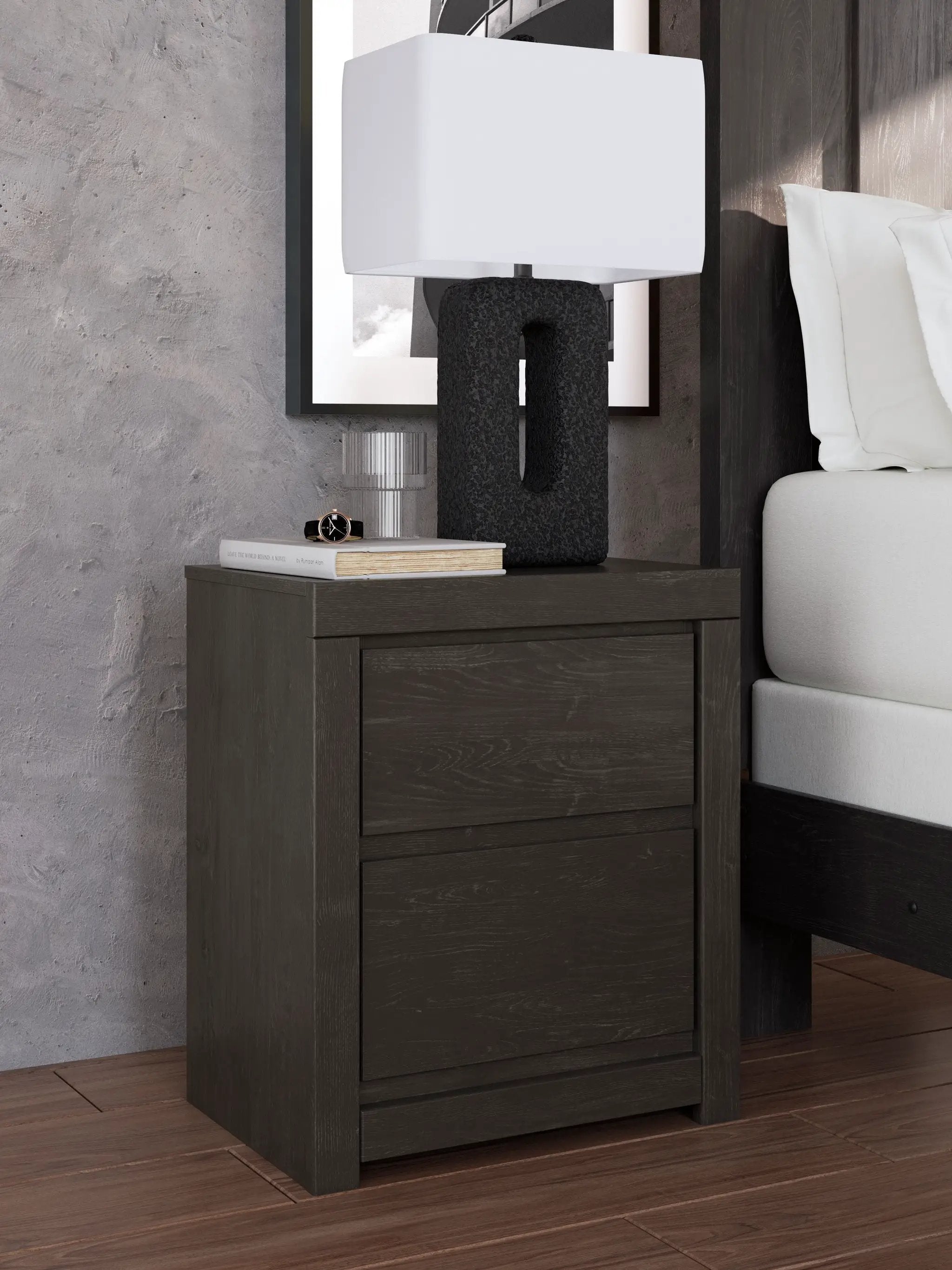 Fraluna - Two Drawer Night Stand - Charcoal by Unique Piece Furniture