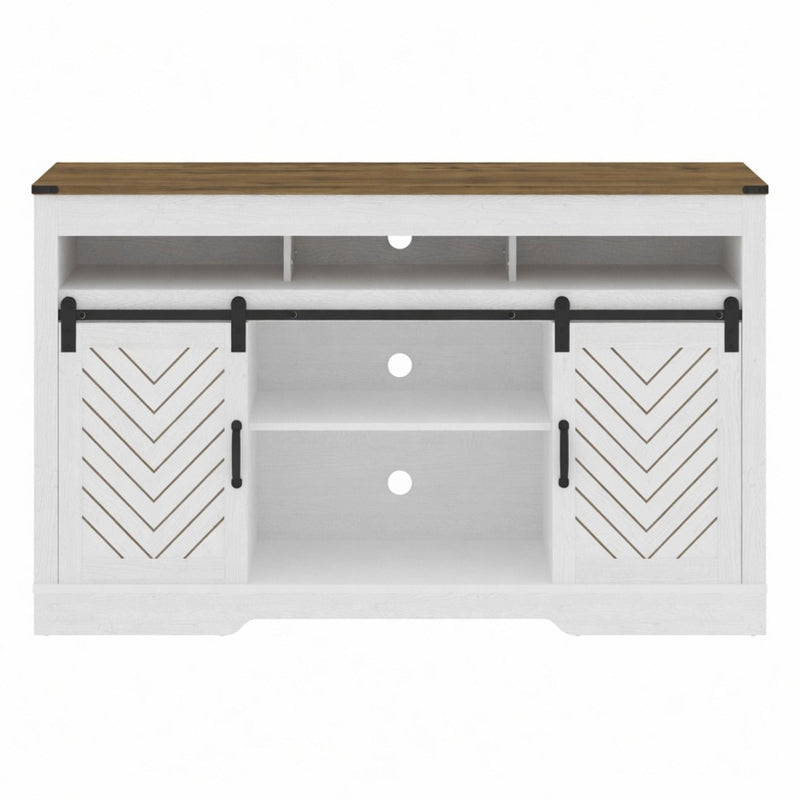 TV Stand With Sliding Barn Doors And Adjustable Storage - White / Oak by HouseOfZazla