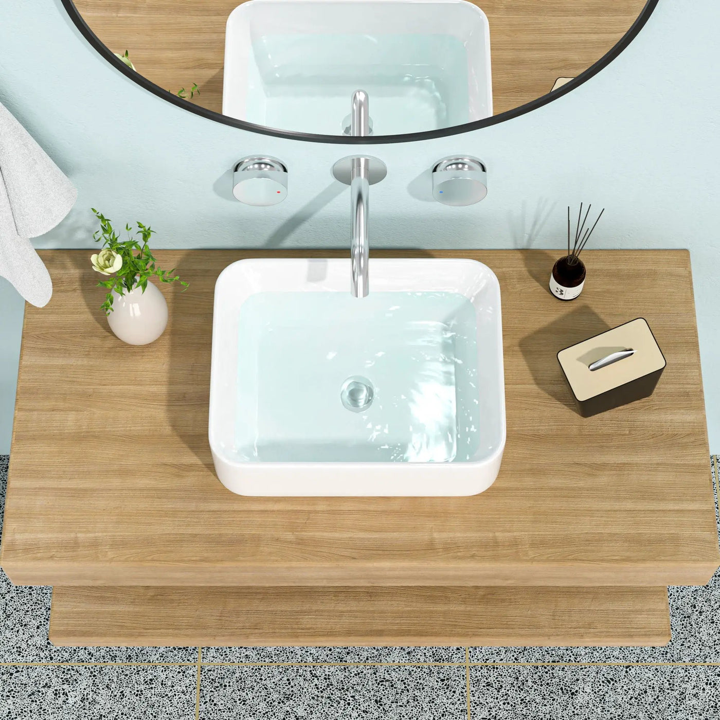 Modern European Design Ceramic Rectangular Vessel Bathroom Sink by HouseOfZazla