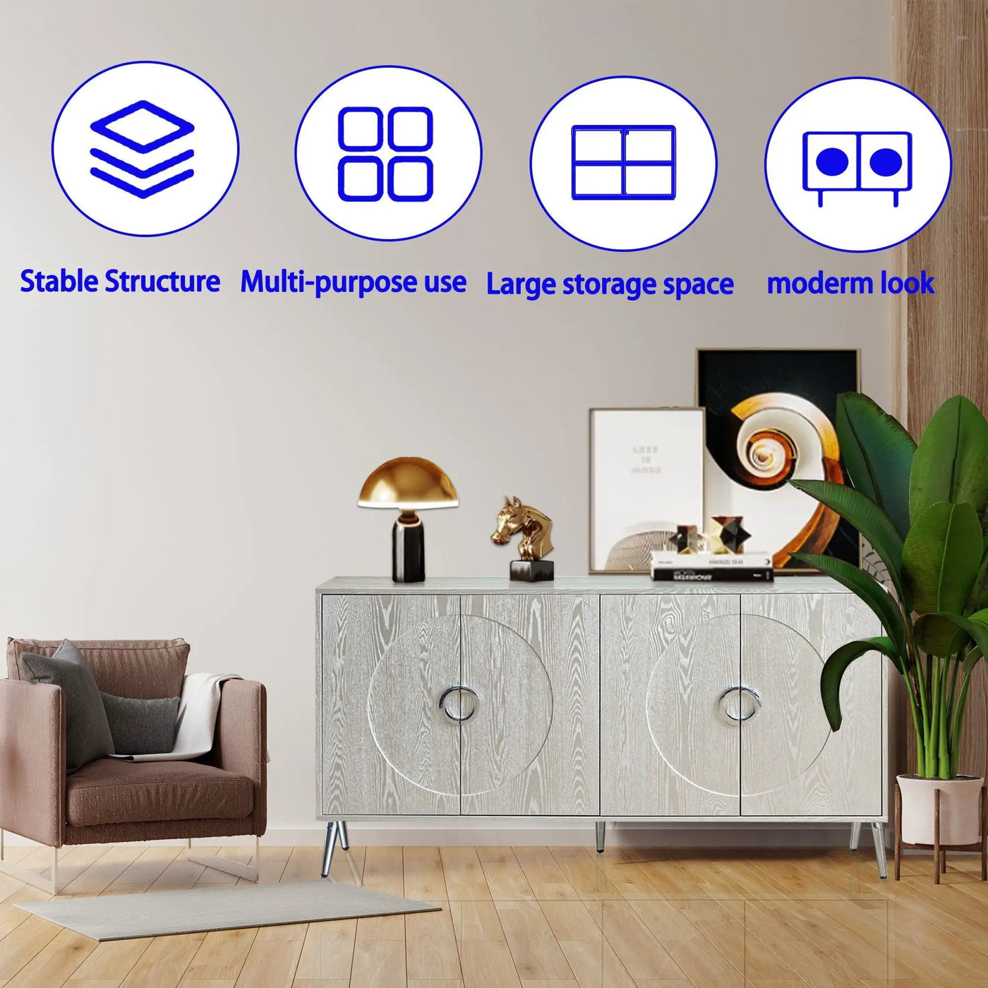 Modern Lacquered 4 Door Wooden Cabinet Sideboard Buffet Server Cabinet Storage Cabinet, For Living Room, Entryway, Hallway, Office, Kitchen And Dining Room by Unique Piece Furniture