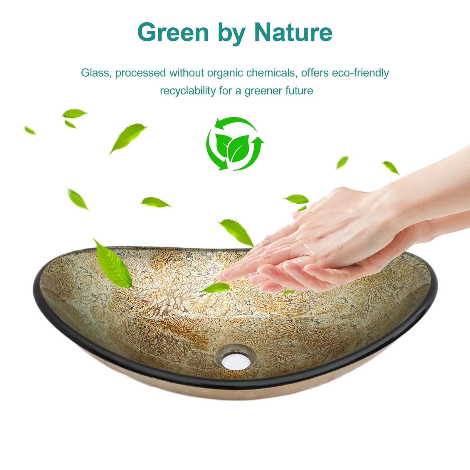 Tempered Glass Vessel Sink With Boat Shape Pop-Up Drain by HouseOfZazla