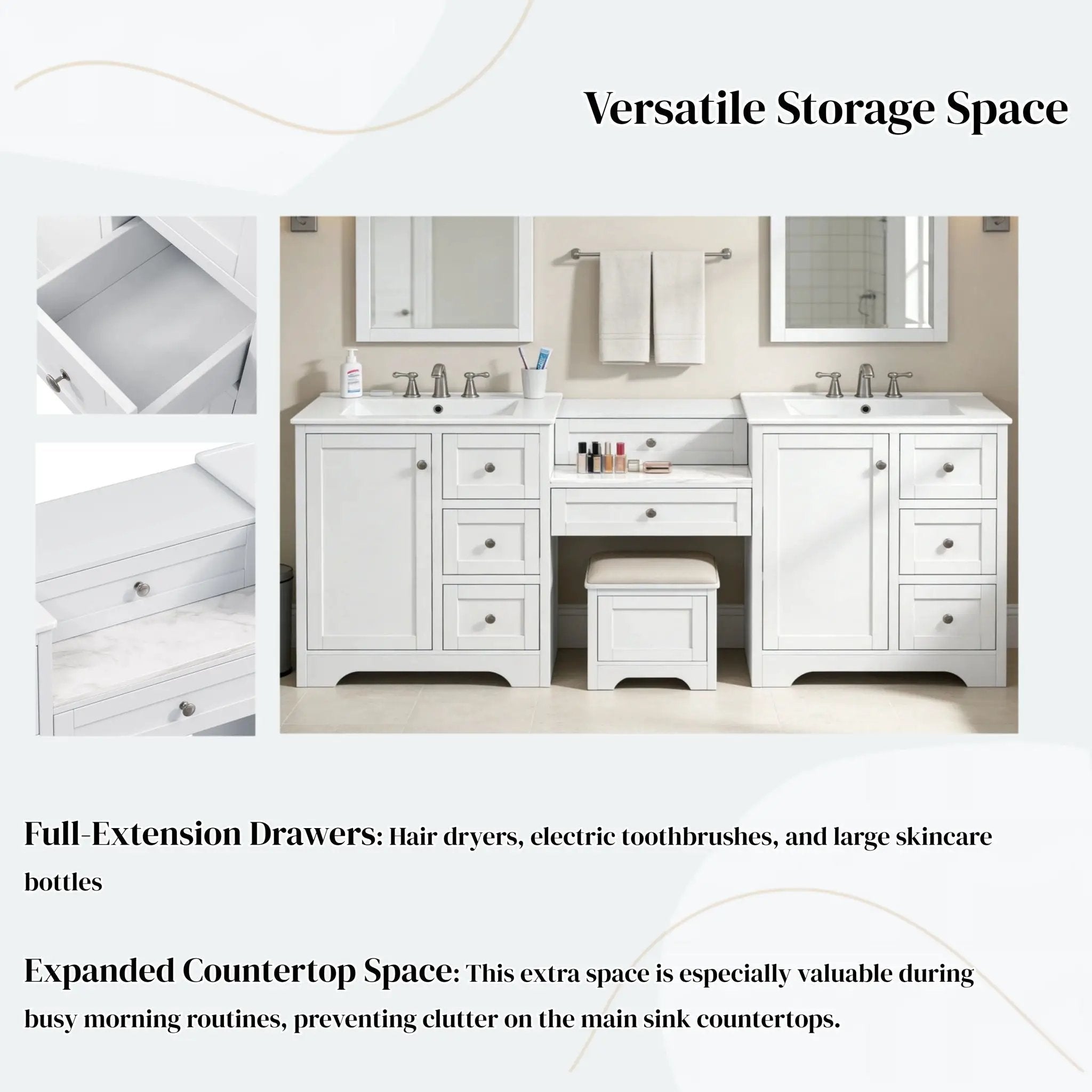 Double Sink Bathroom Vanity With Countertop, 2 Ceramic Sinks, 6 Drawers by HouseOfZazla
